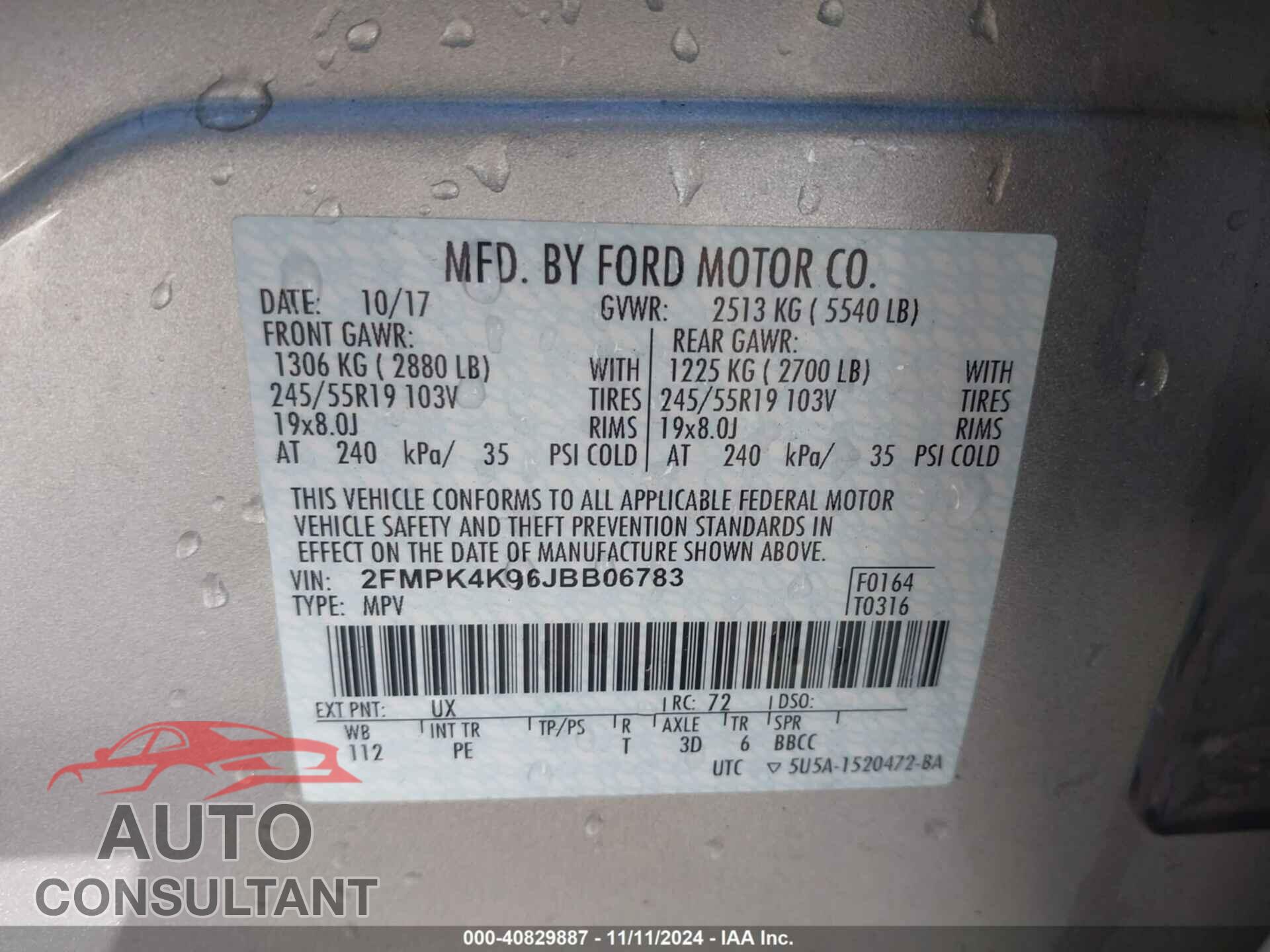 FORD EDGE 2018 - 2FMPK4K96JBB06783