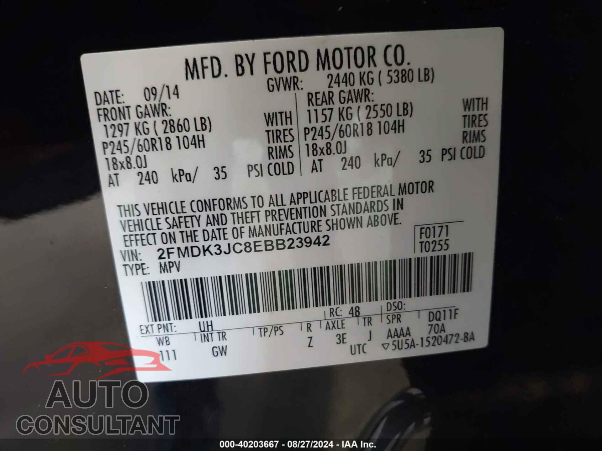 FORD EDGE 2014 - 2FMDK3JC8EBB23942
