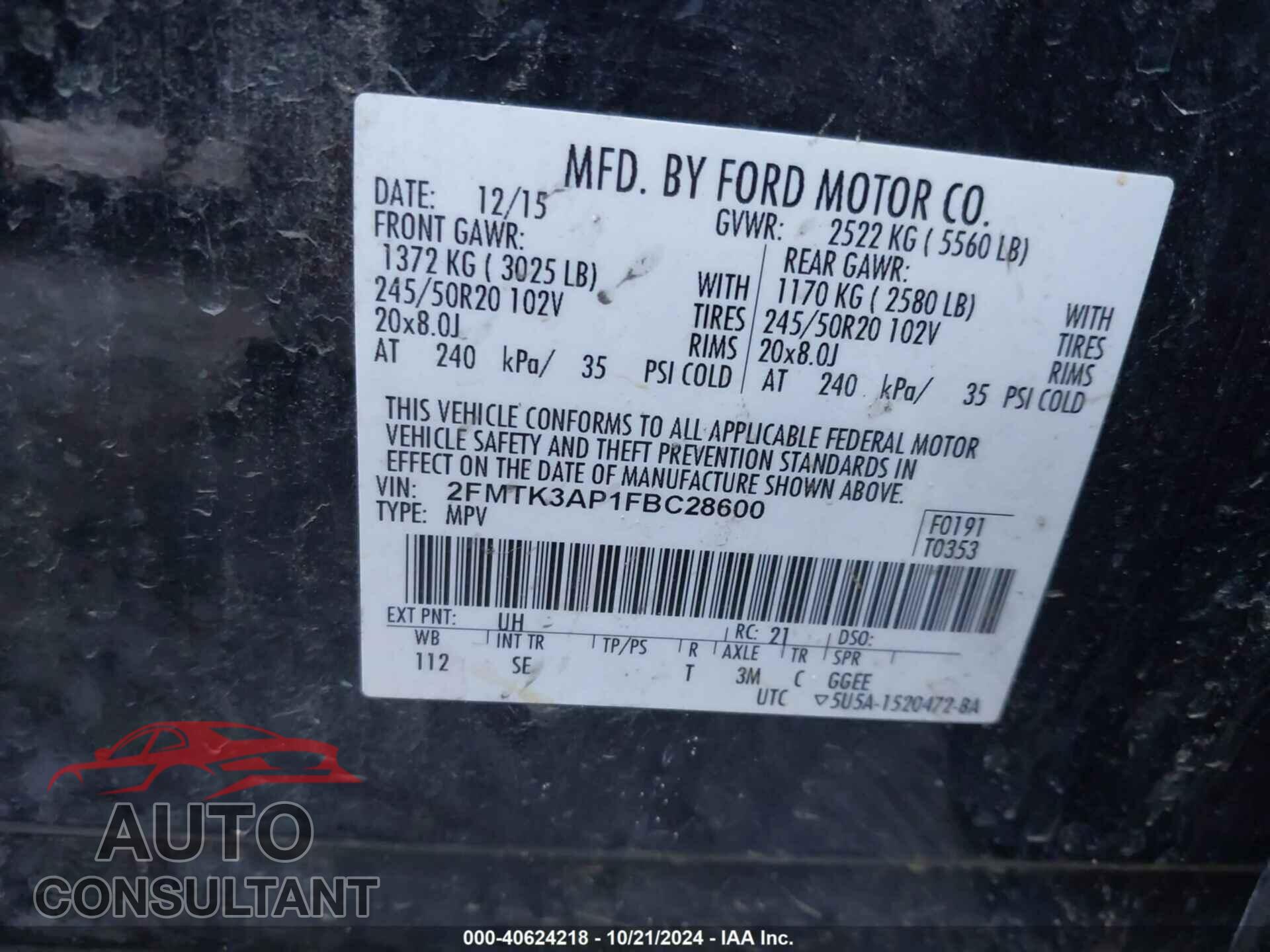 FORD EDGE 2015 - 2FMTK3AP1FBC28600