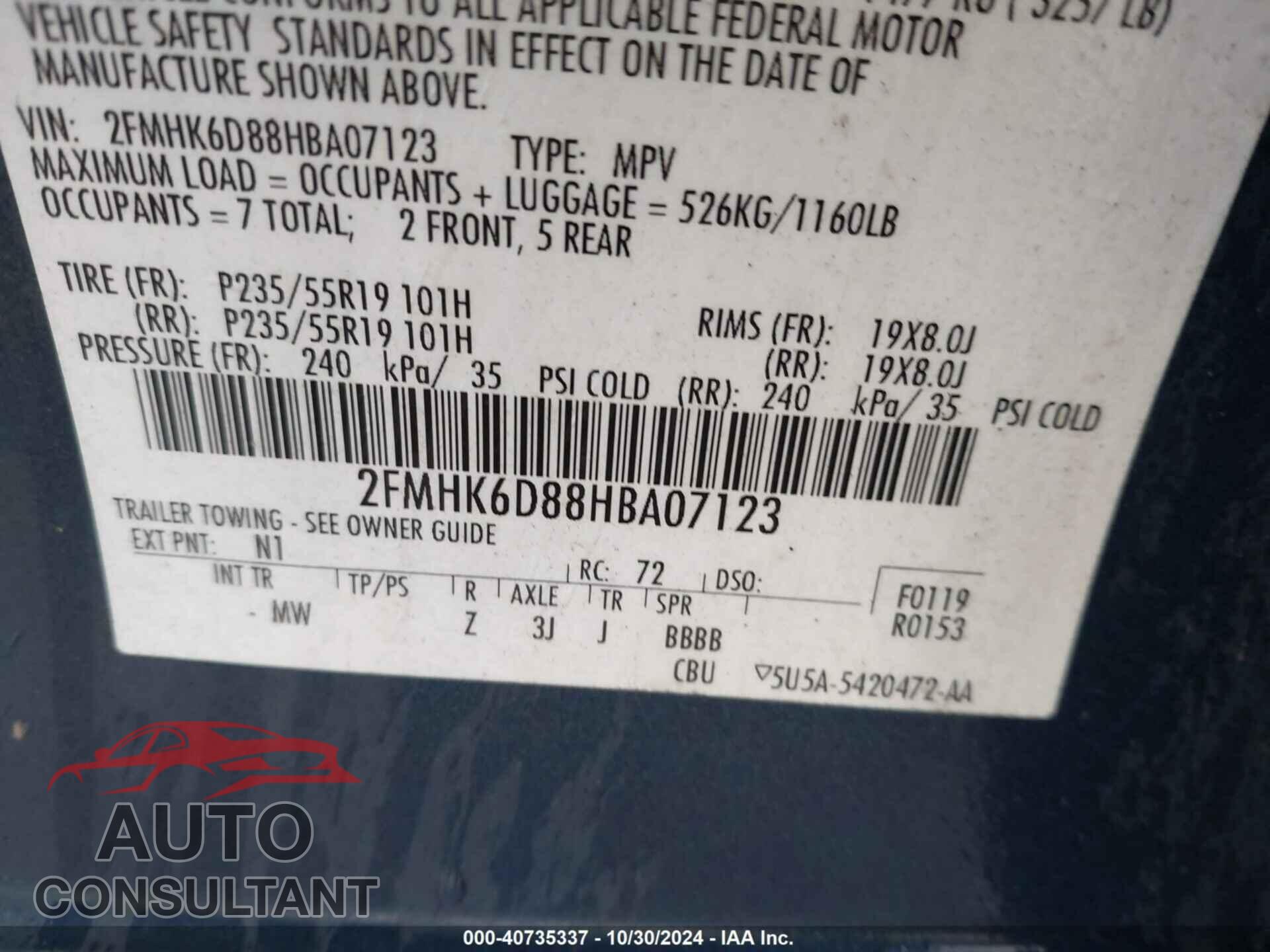 FORD FLEX 2017 - 2FMHK6D88HBA07123