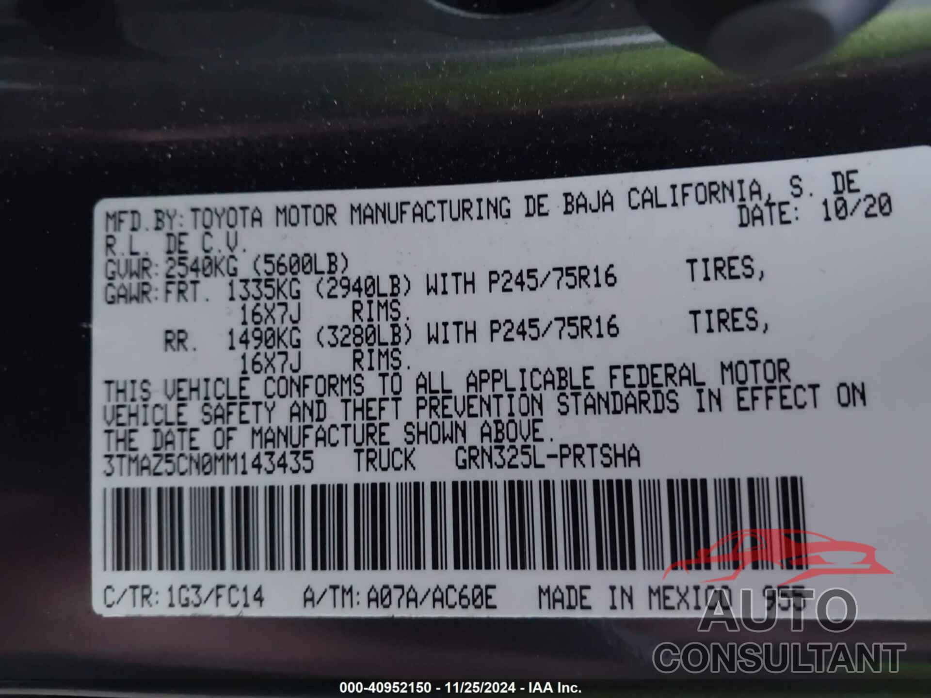 TOYOTA TACOMA 2021 - 3TMAZ5CN0MM143435