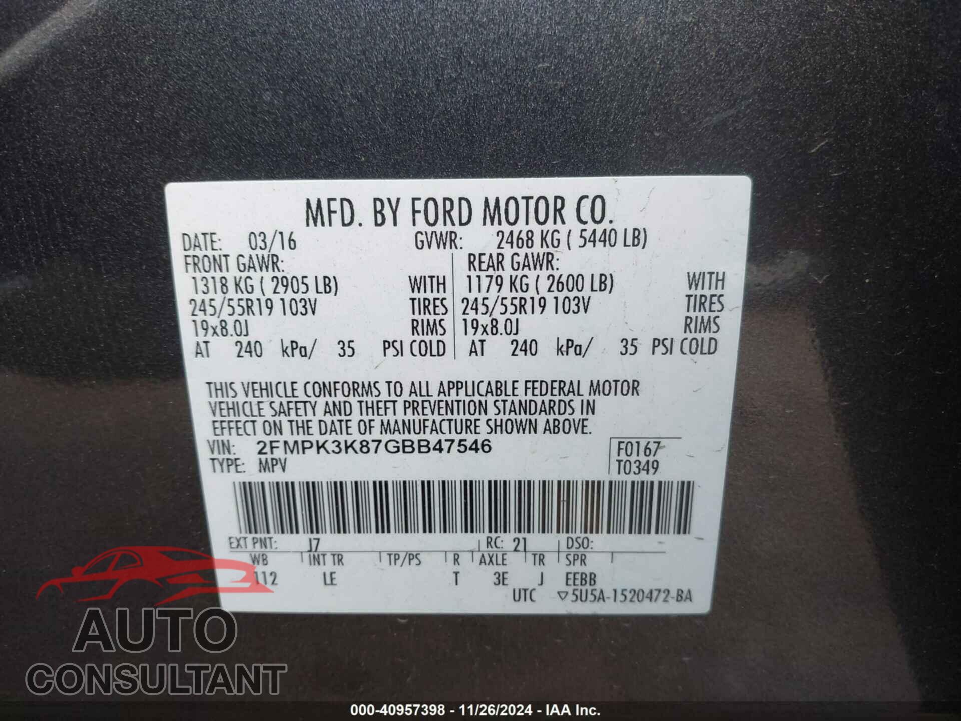 FORD EDGE 2016 - 2FMPK3K87GBB47546