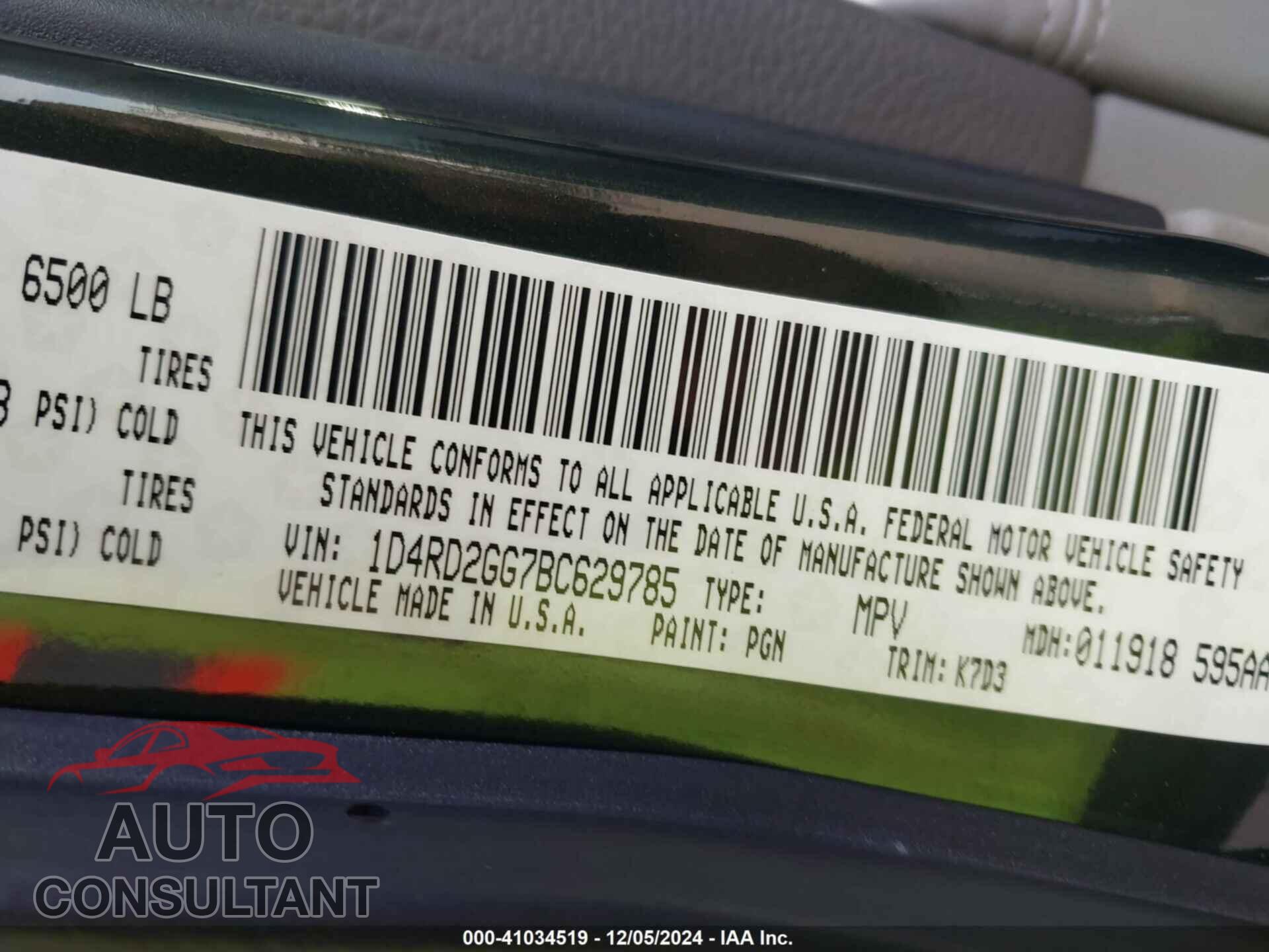 DODGE DURANGO 2011 - 1D4RD2GG7BC629785