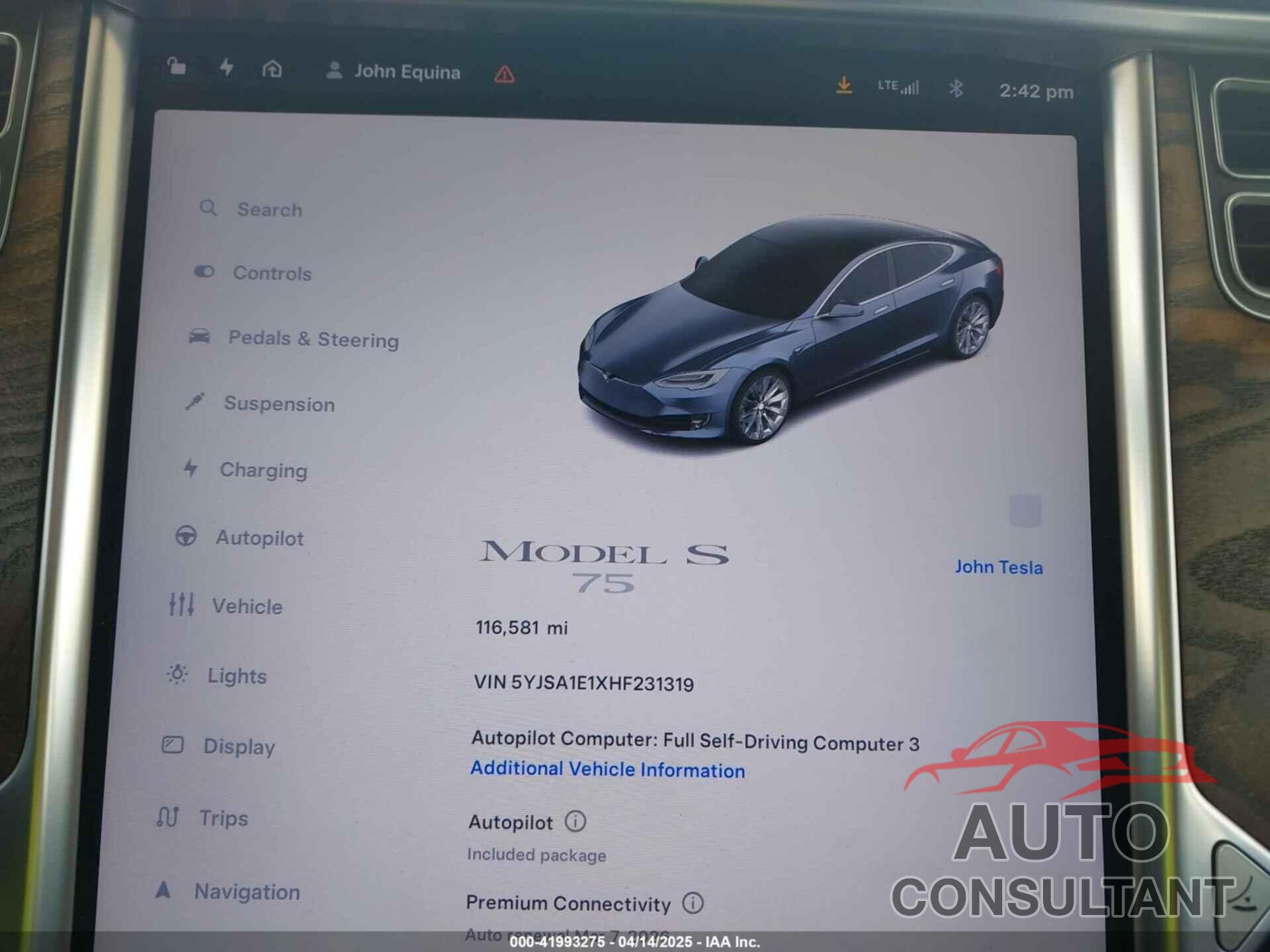 TESLA MODEL S 2017 - 5YJSA1E1XHF231319