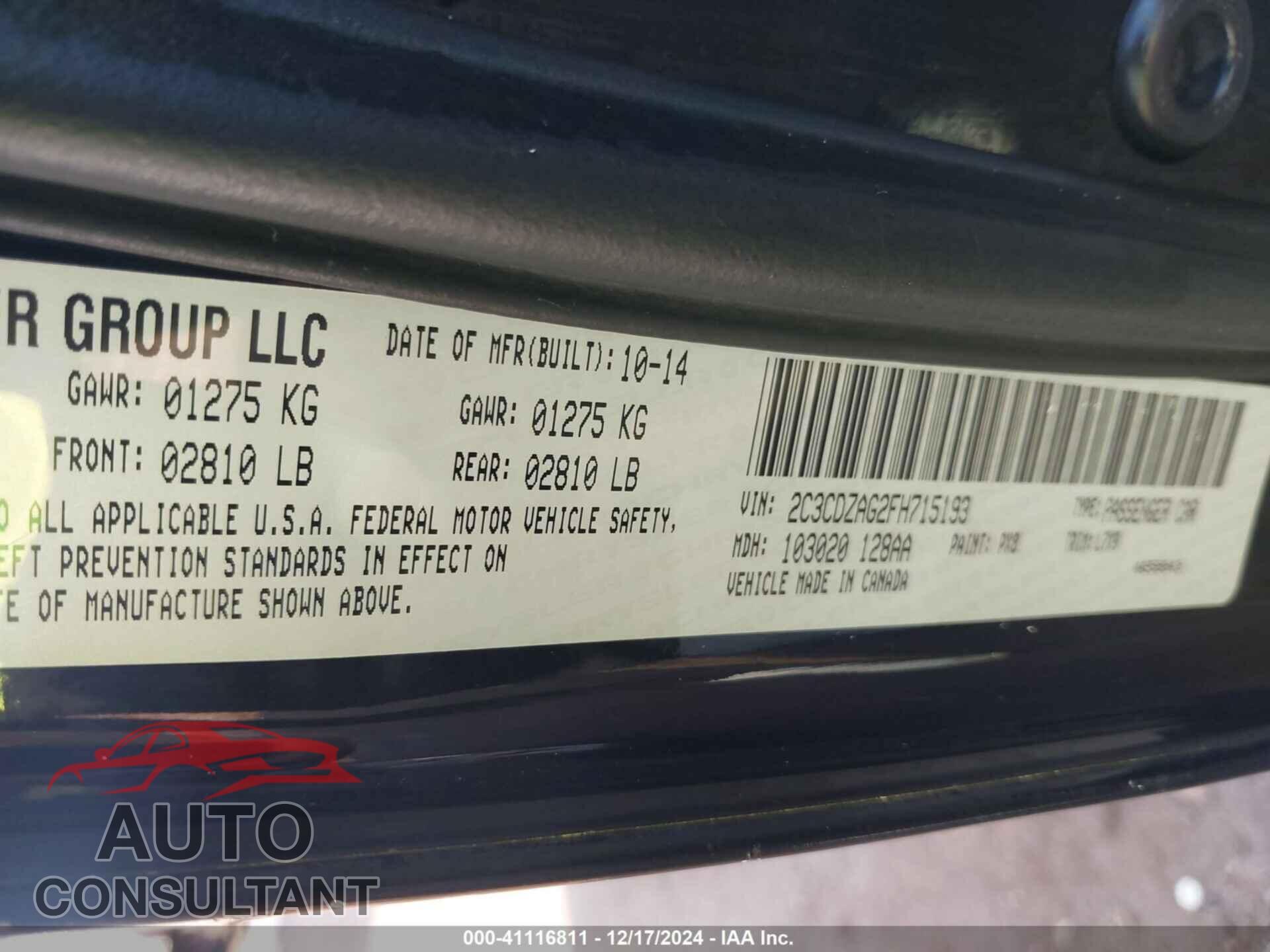 DODGE CHALLENGER 2015 - 2C3CDZAG2FH715193
