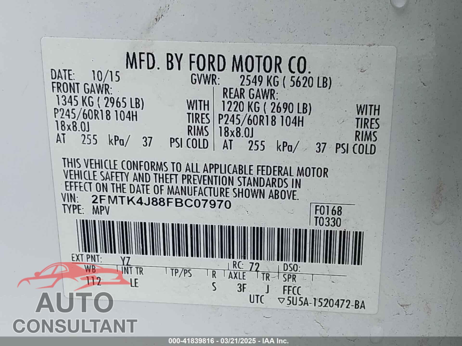 FORD EDGE 2015 - 2FMTK4J88FBC07970