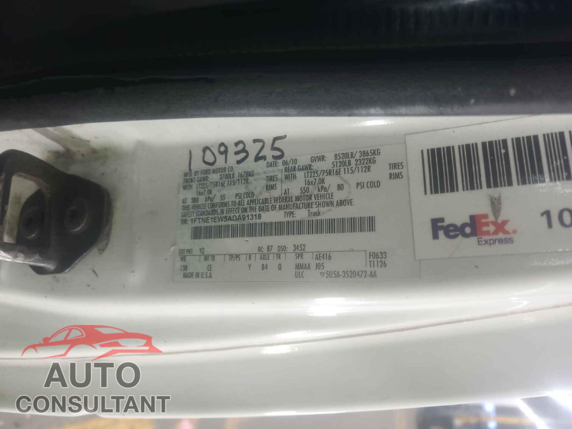 FORD E-150 2010 - 1FTNE1EW5ADA91318
