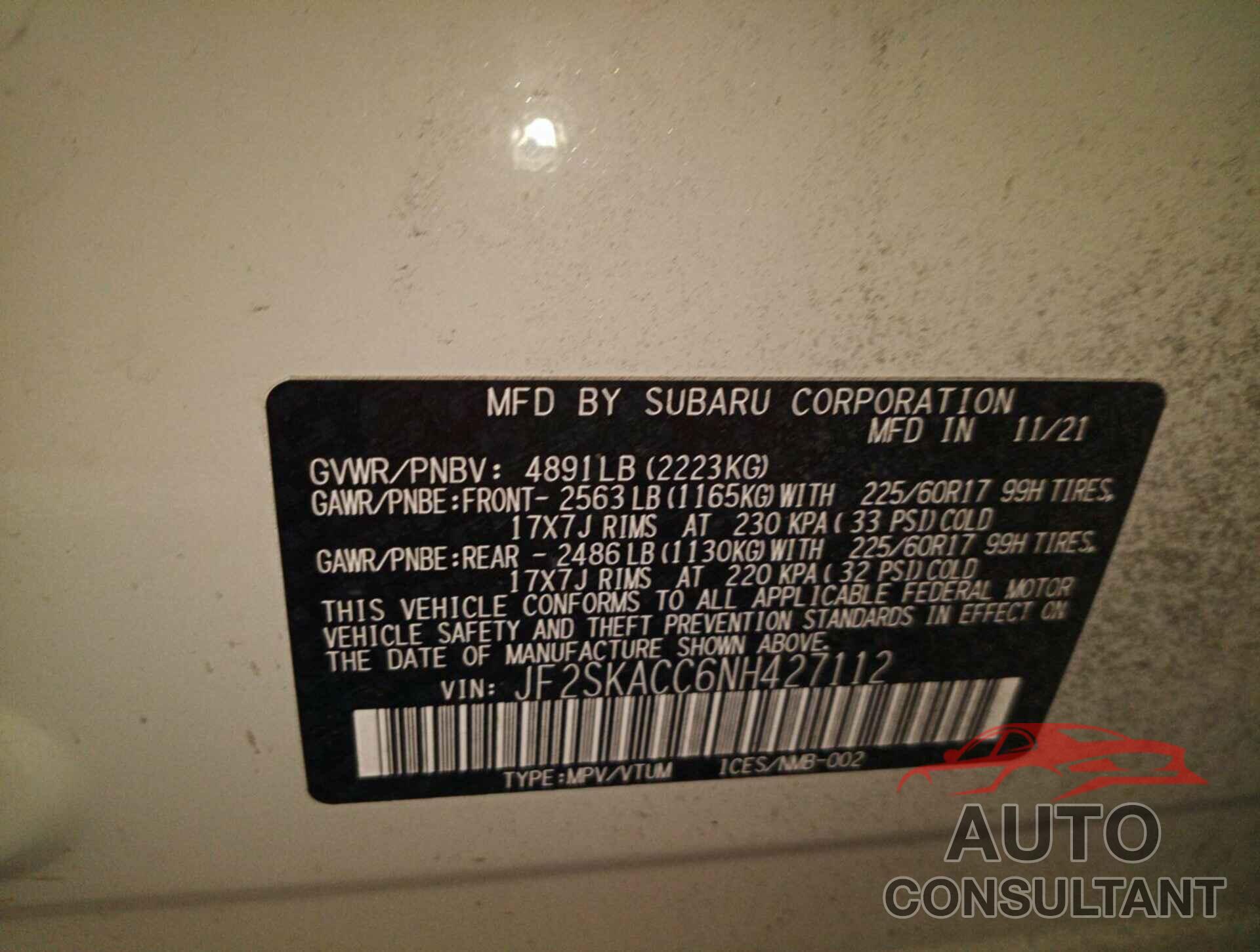 SUBARU FORESTER 2022 - JF2SKACC6NH427112