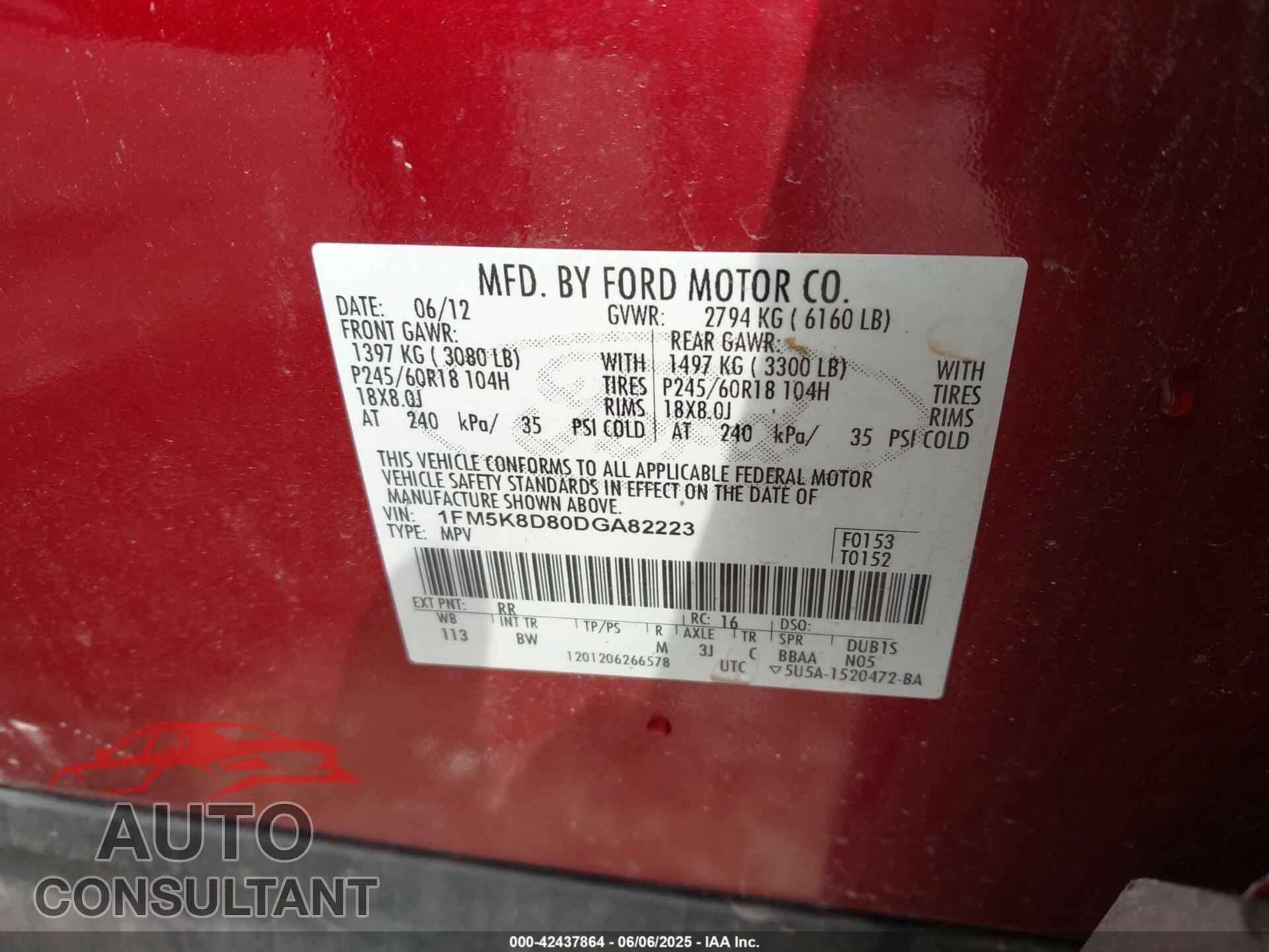 FORD EXPLORER 2013 - 1FM5K8D80DGA82223