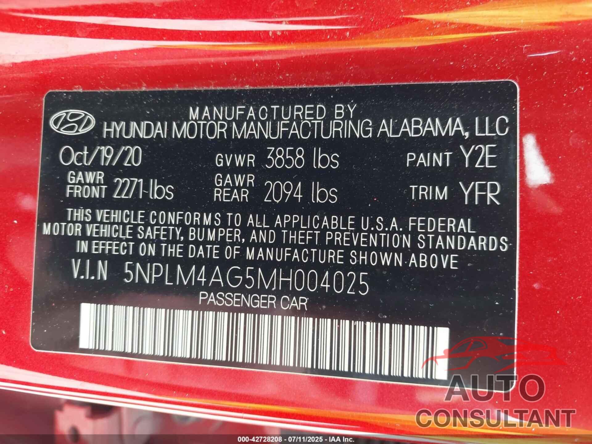 HYUNDAI ELANTRA 2021 - 5NPLM4AG5MH004025