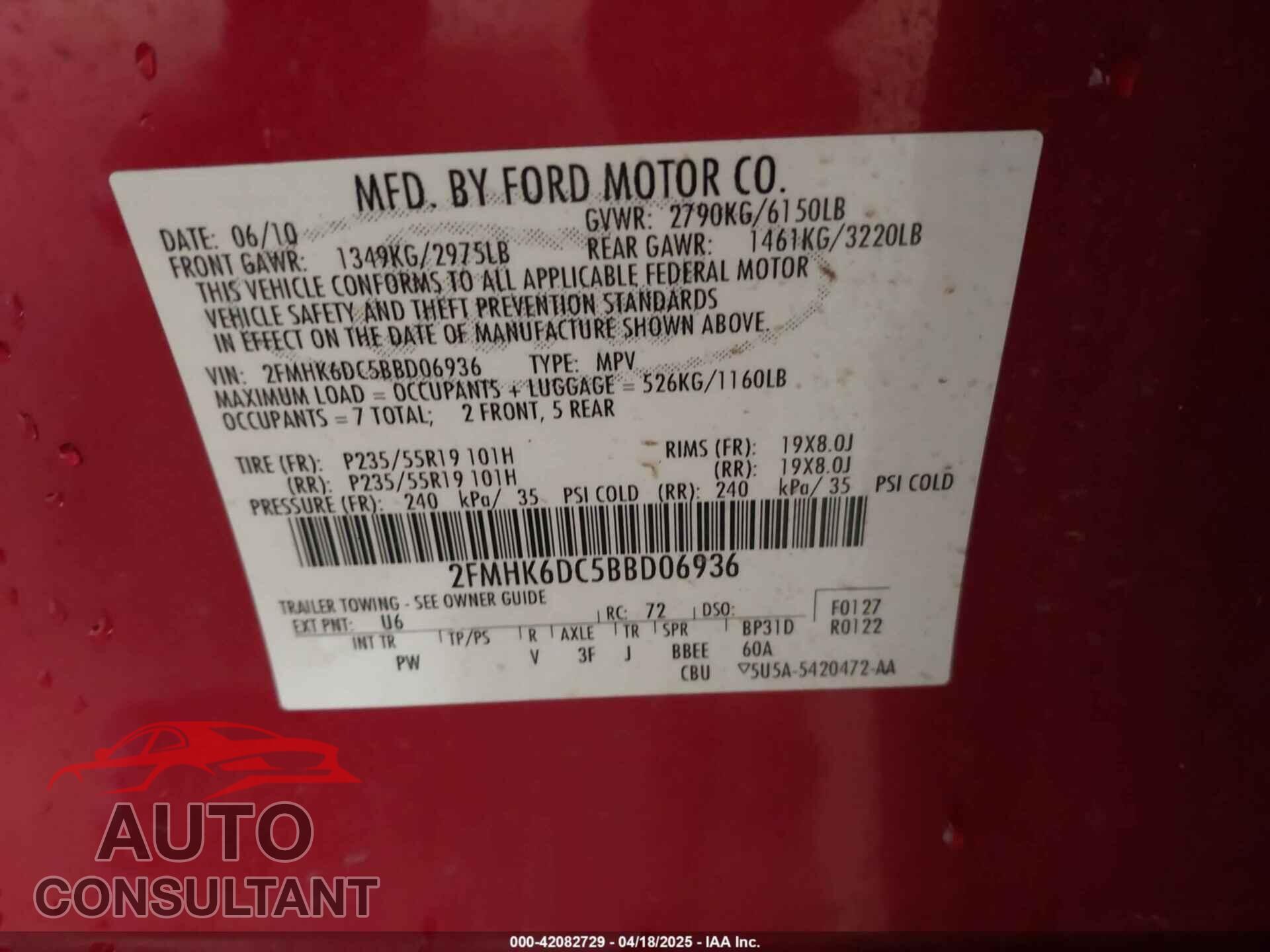 FORD FLEX 2011 - 2FMHK6DC5BBD06936