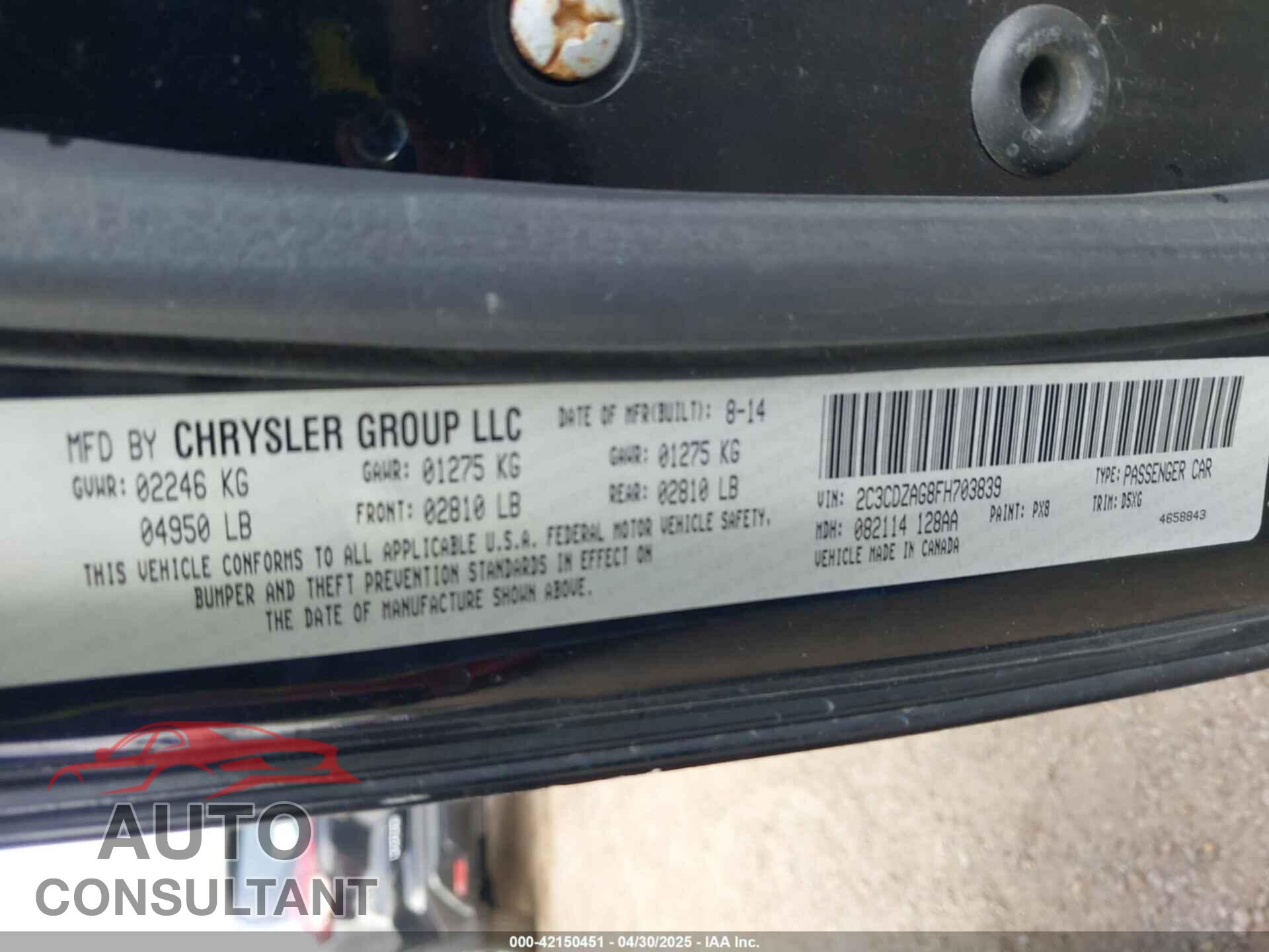 DODGE CHALLENGER 2015 - 2C3CDZAG8FH703839