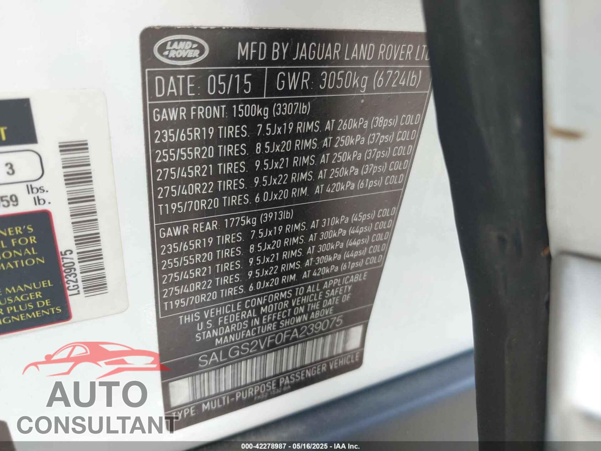 LAND ROVER RANGE ROVER 2015 - SALGS2VF0FA239075