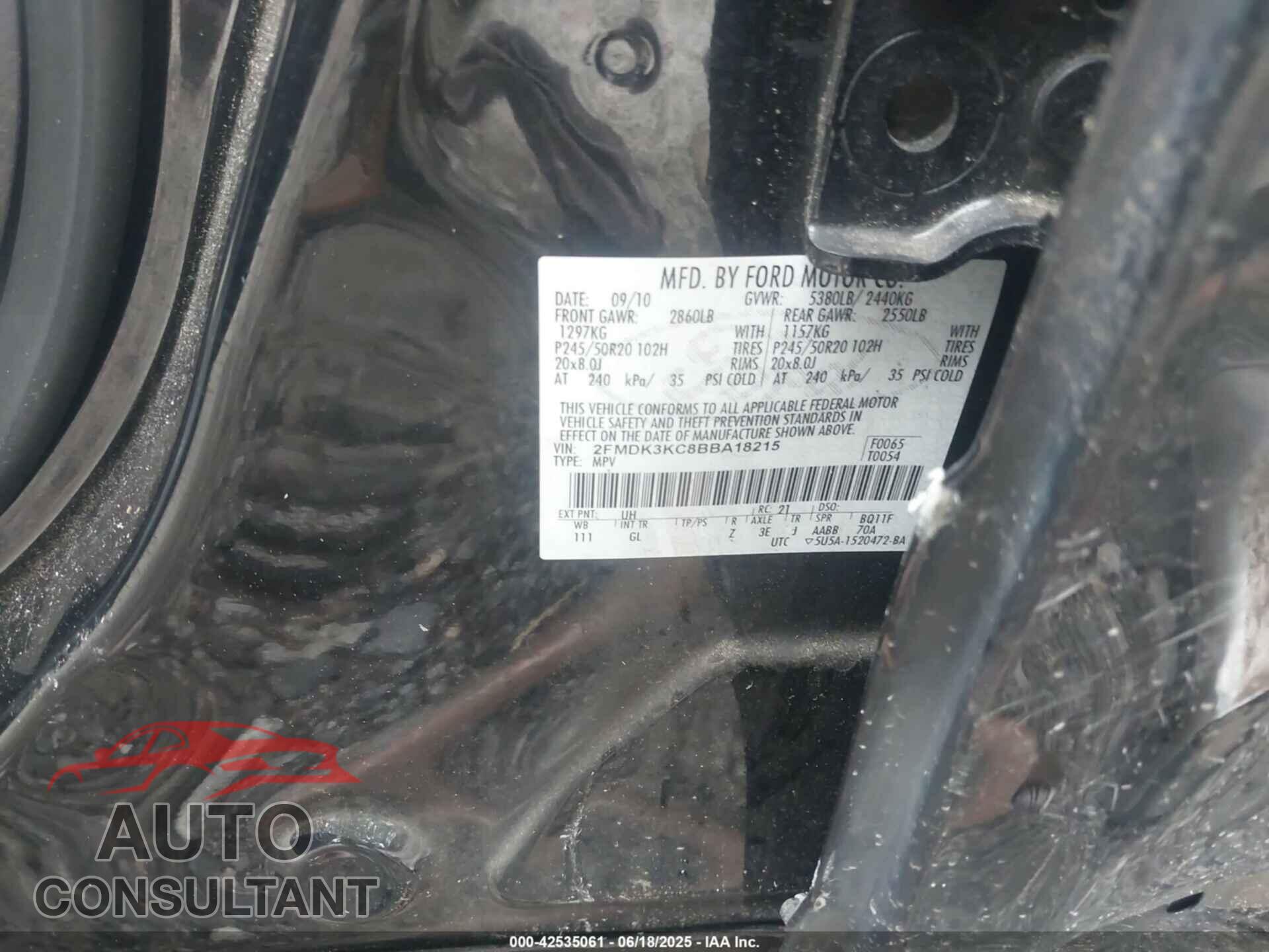 FORD EDGE 2011 - 2FMDK3KC8BBA18215