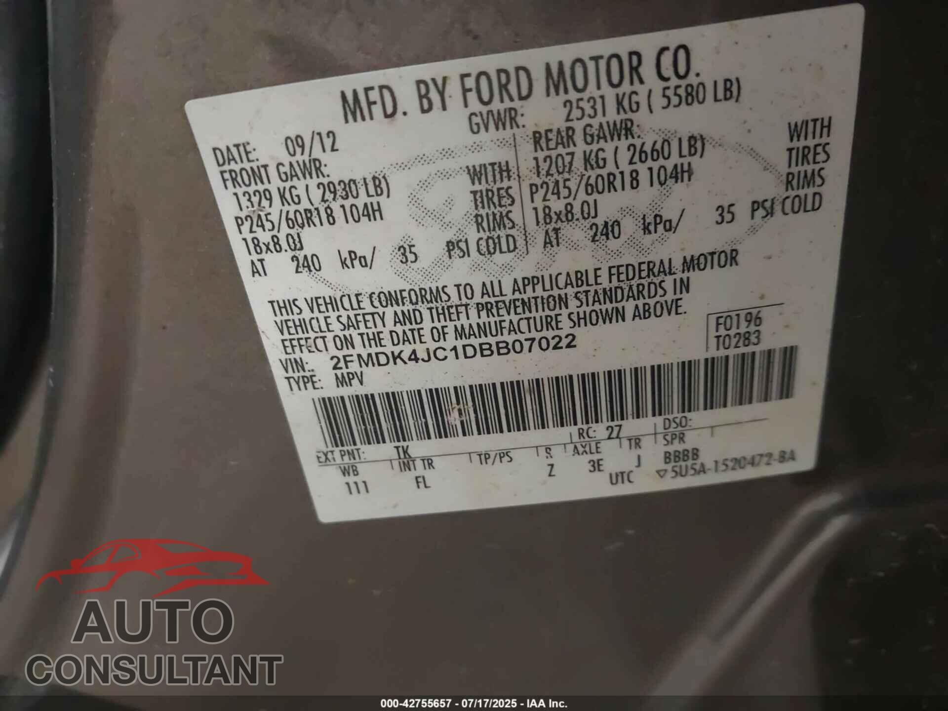 FORD EDGE 2013 - 2FMDK4JC1DBB07022