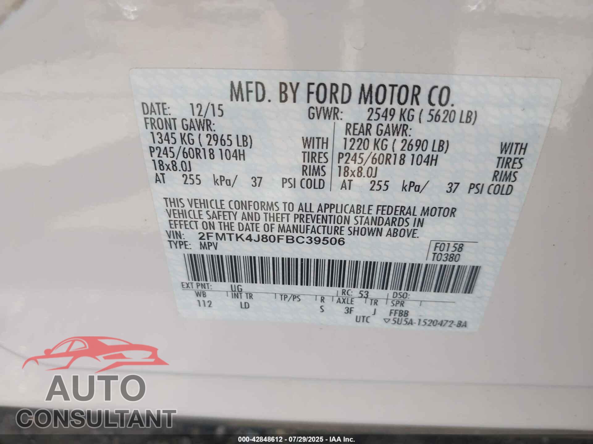 FORD EDGE 2015 - 2FMTK4J80FBC39506