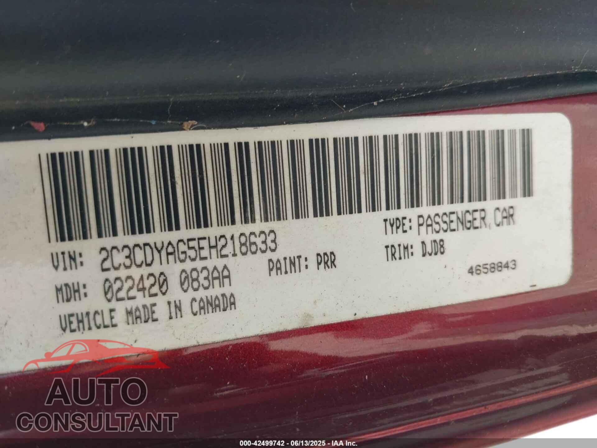 DODGE CHALLENGER 2014 - 2C3CDYAG5EH218633