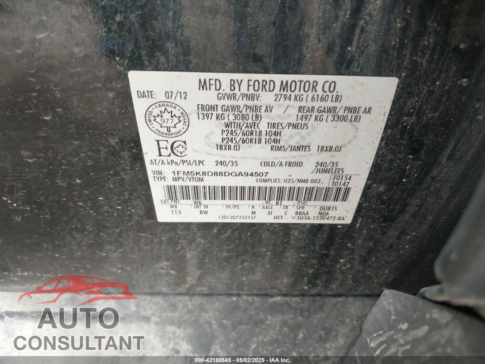 FORD EXPLORER 2013 - 1FM5K8D88DGA94507
