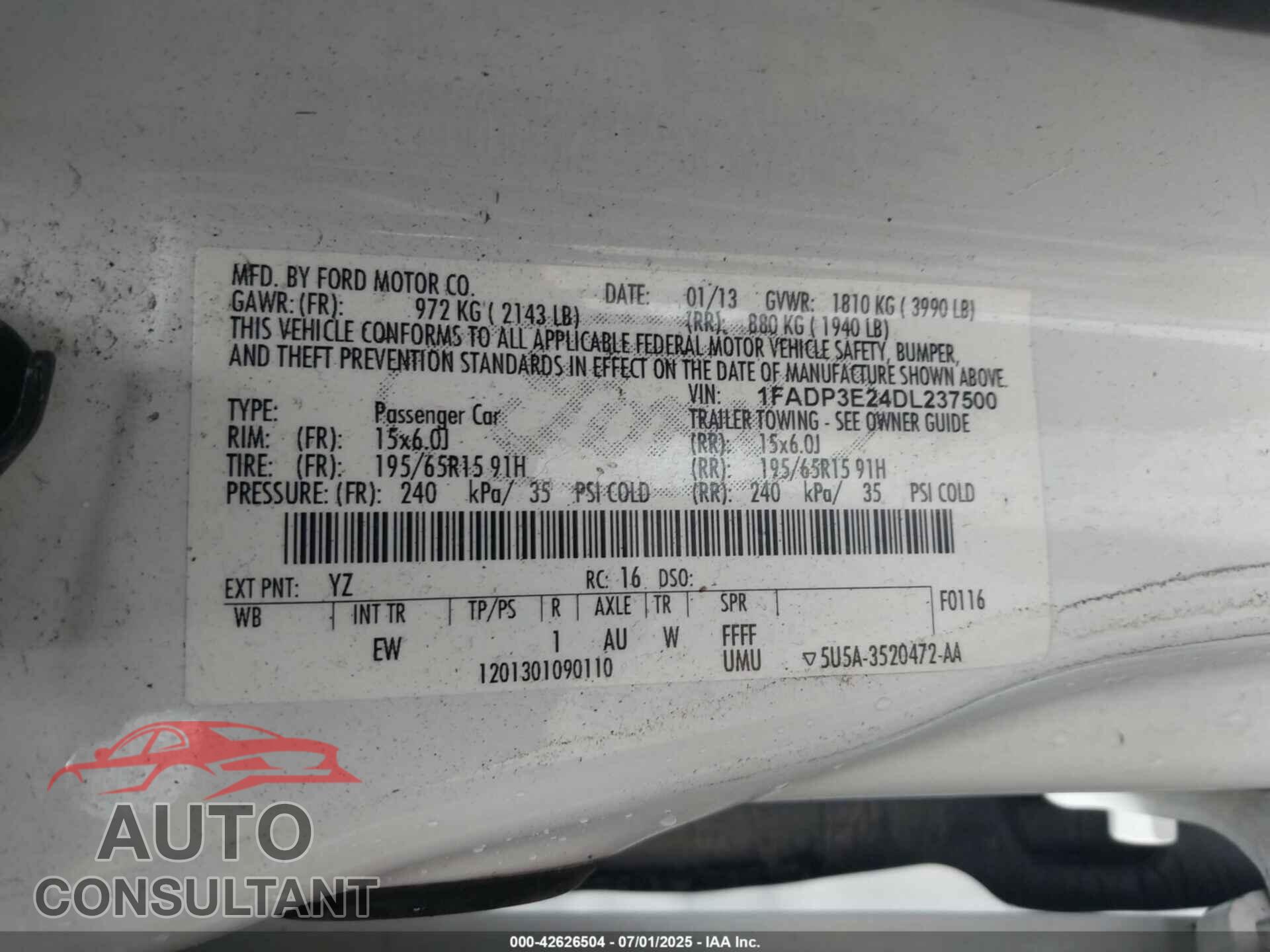 FORD FOCUS 2013 - 1FADP3E24DL237500