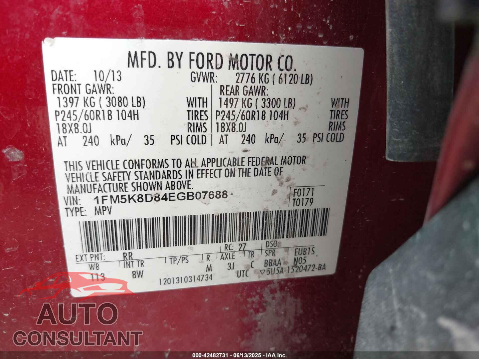 FORD EXPLORER 2014 - 1FM5K8D84EGB07688