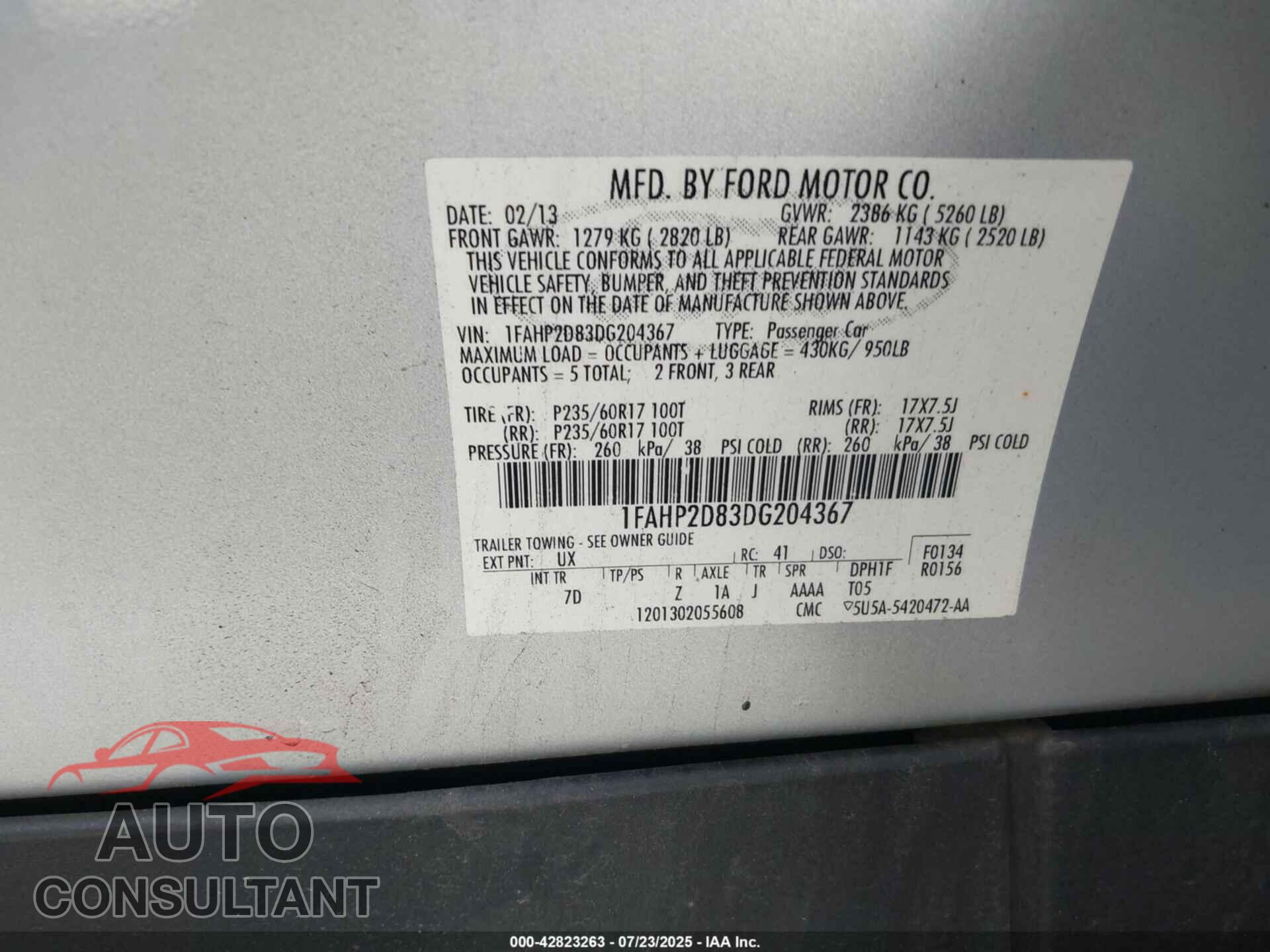 FORD TAURUS 2013 - 1FAHP2D83DG204367
