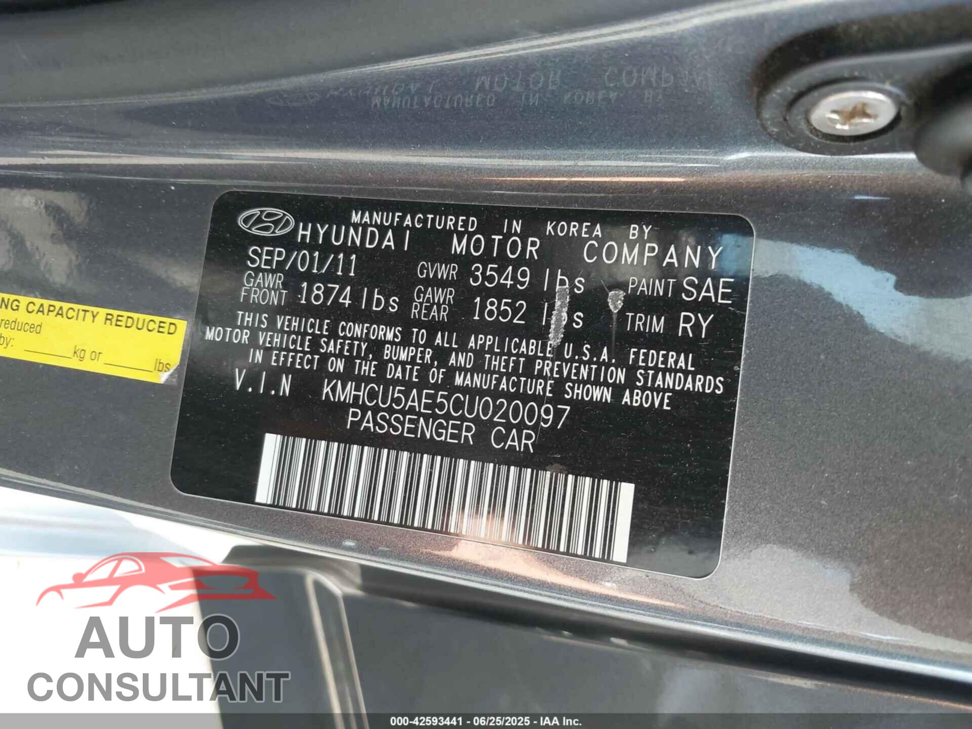 HYUNDAI ACCENT 2012 - KMHCU5AE5CU020097