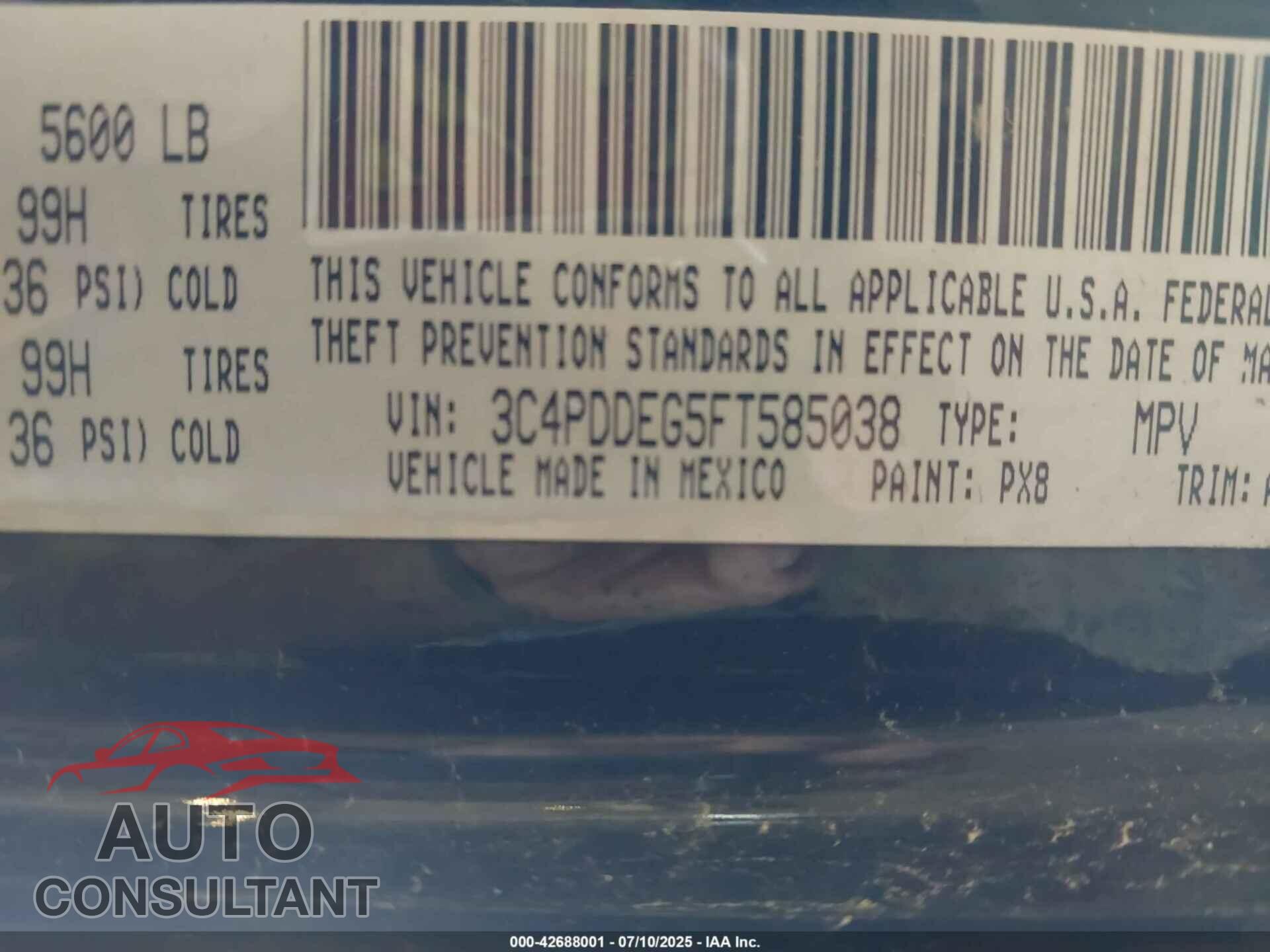 DODGE JOURNEY 2015 - 3C4PDDEG5FT585038