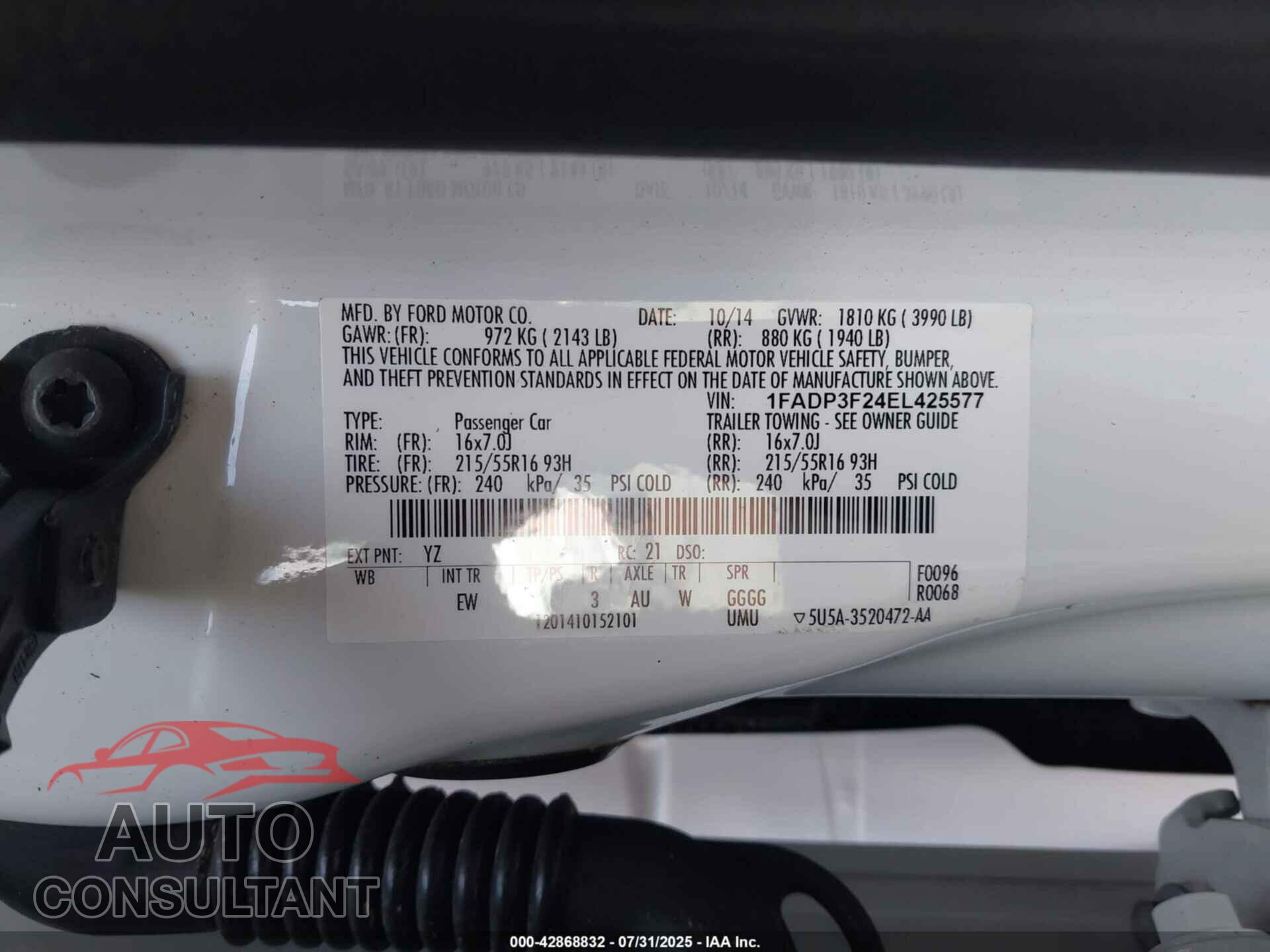 FORD FOCUS 2014 - 1FADP3F24EL425577