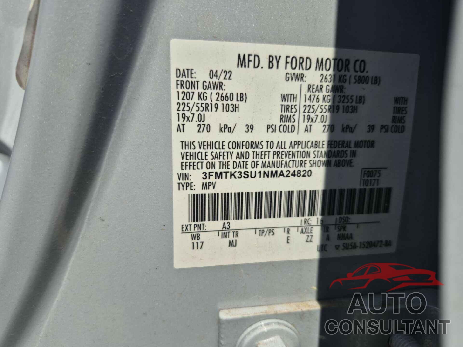 FORD MUSTANG MACH-E 2022 - 3FMTK3SU1NMA24820