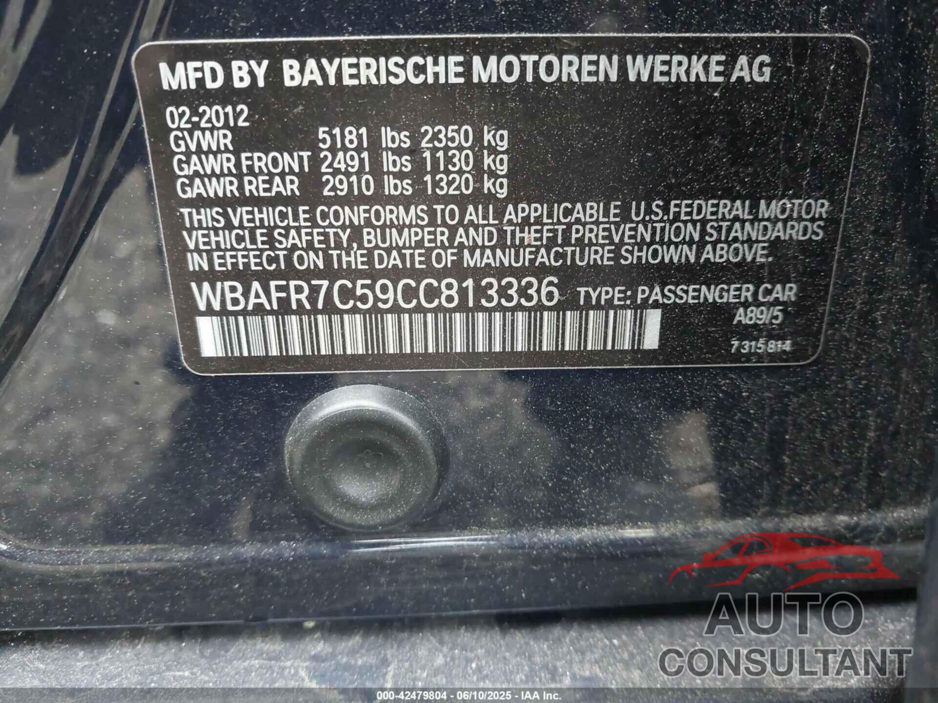 BMW 535I 2012 - WBAFR7C59CC813336