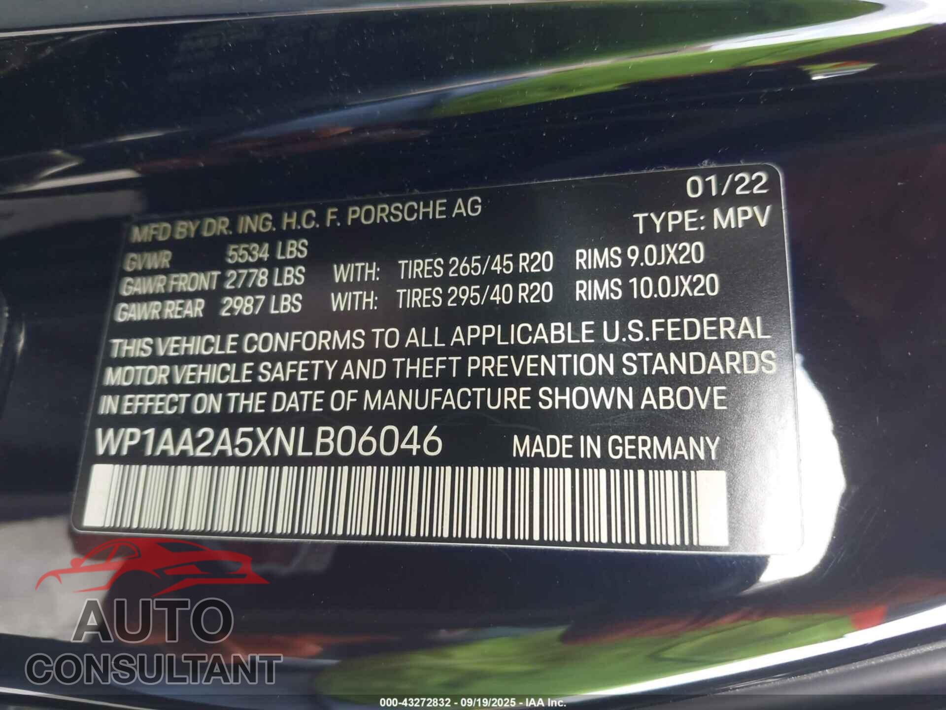PORSCHE MACAN 2022 - WP1AA2A5XNLB06046