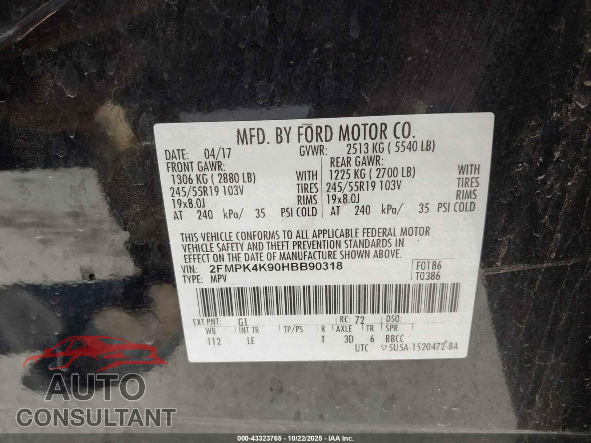 FORD EDGE 2017 - 2FMPK4K90HBB90318