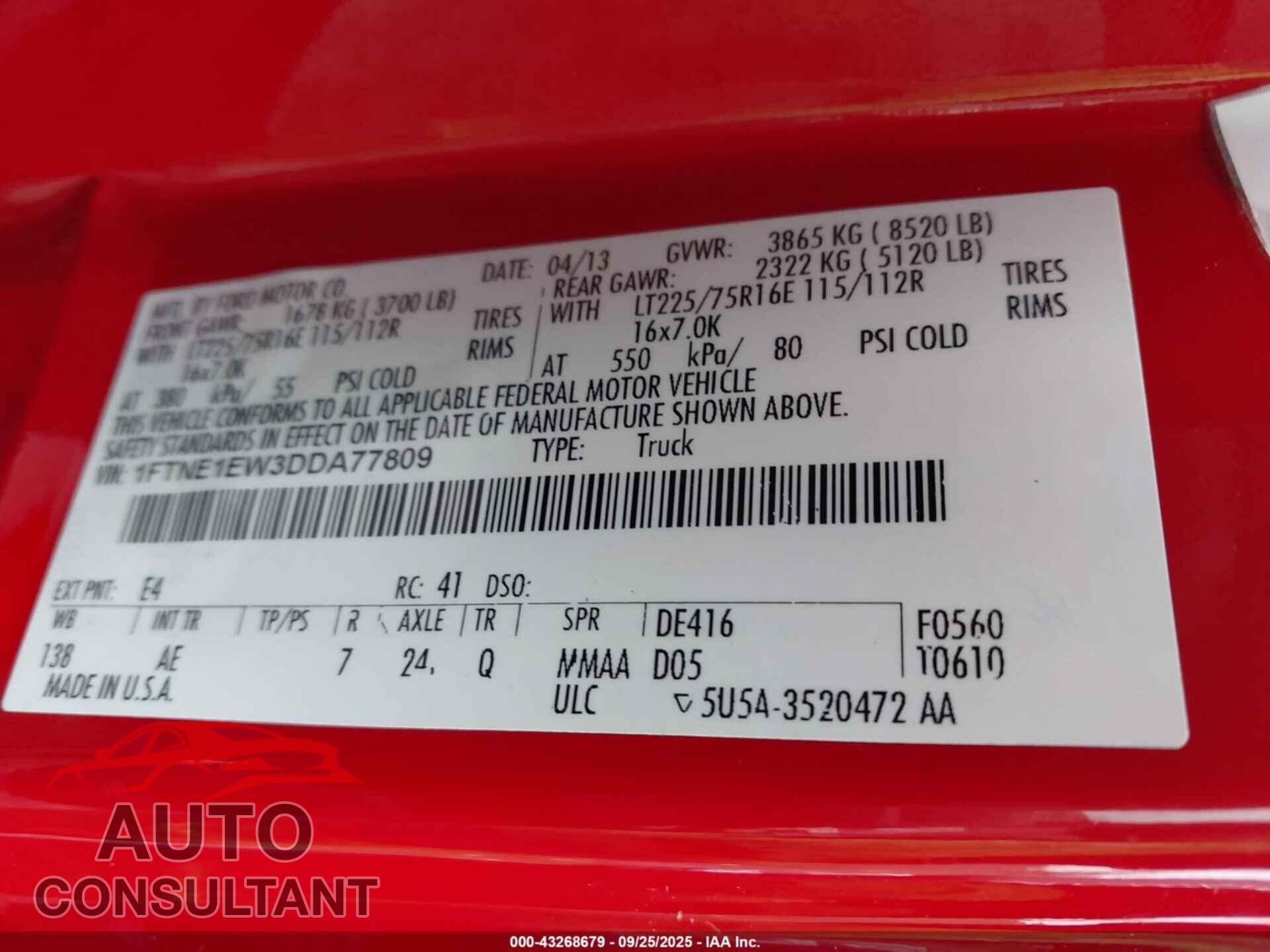 FORD E-150 2013 - 1FTNE1EW3DDA77809