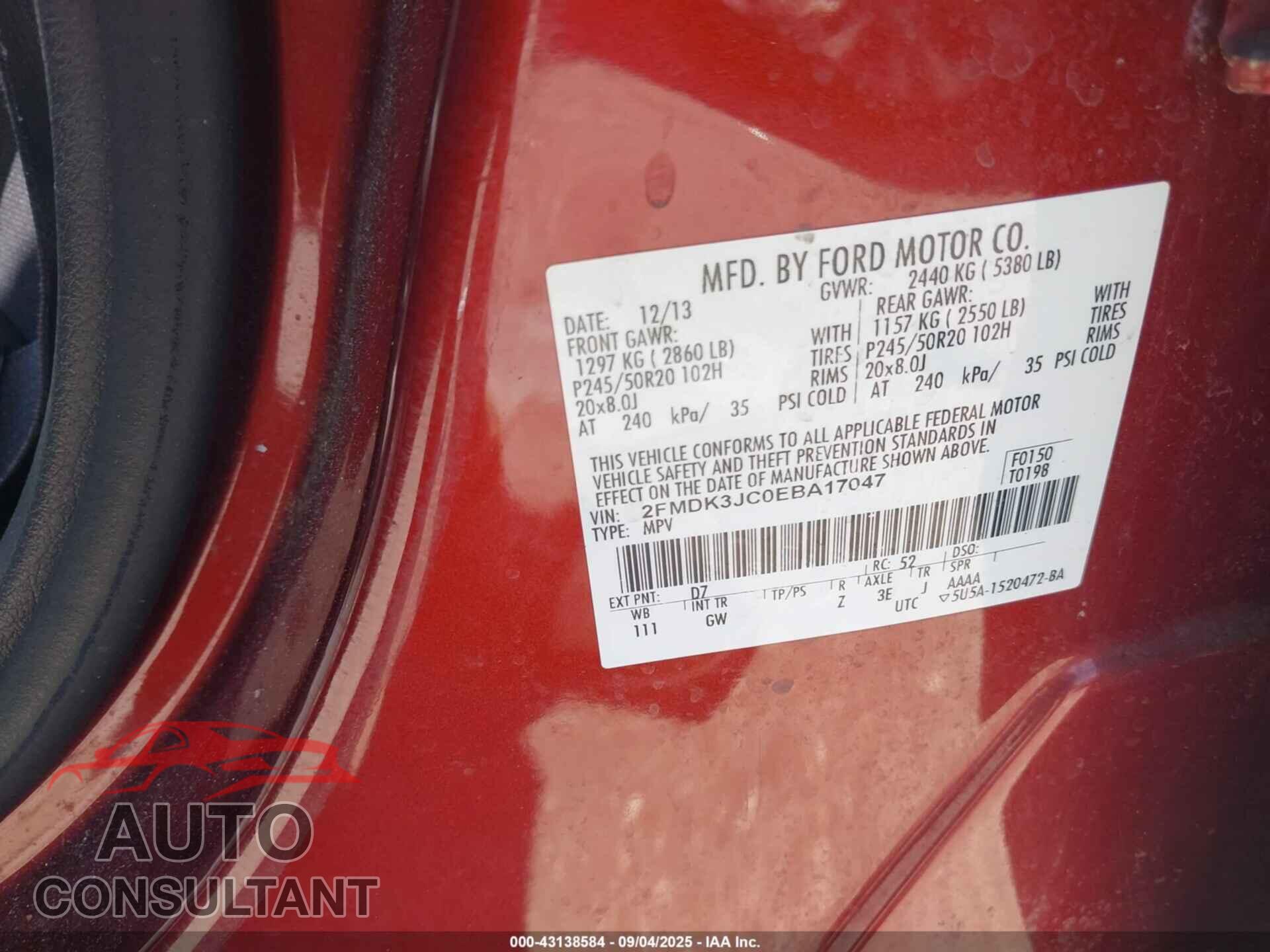 FORD EDGE 2014 - 2FMDK3JC0EBA17047