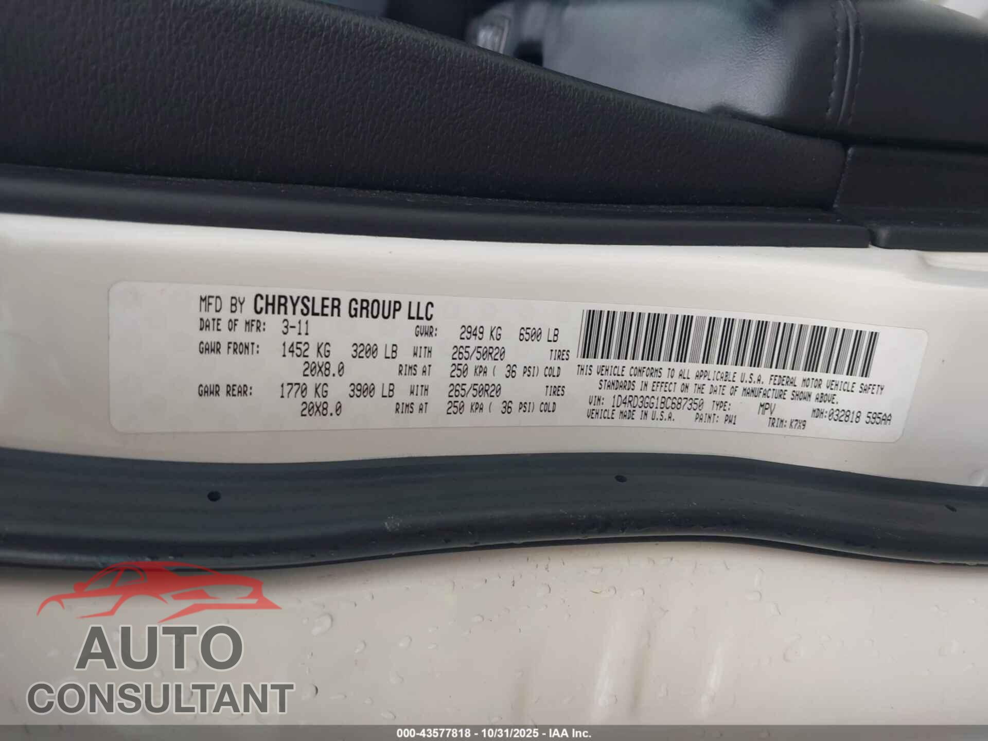 DODGE DURANGO 2011 - 1D4RD3GG1BC687350