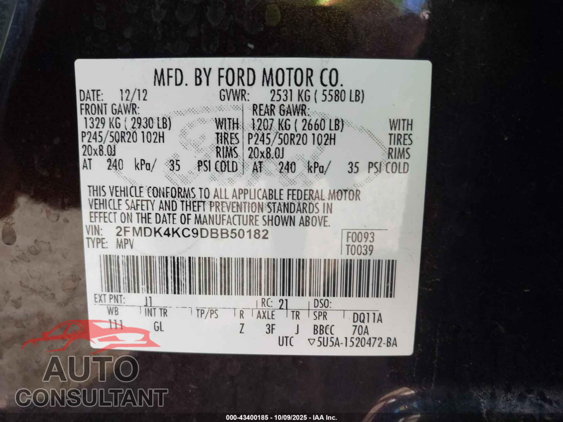 FORD EDGE 2013 - 2FMDK4KC9DBB50182