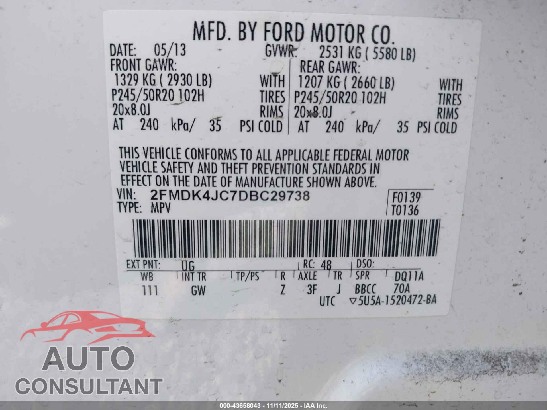 FORD EDGE 2013 - 2FMDK4JC7DBC29738