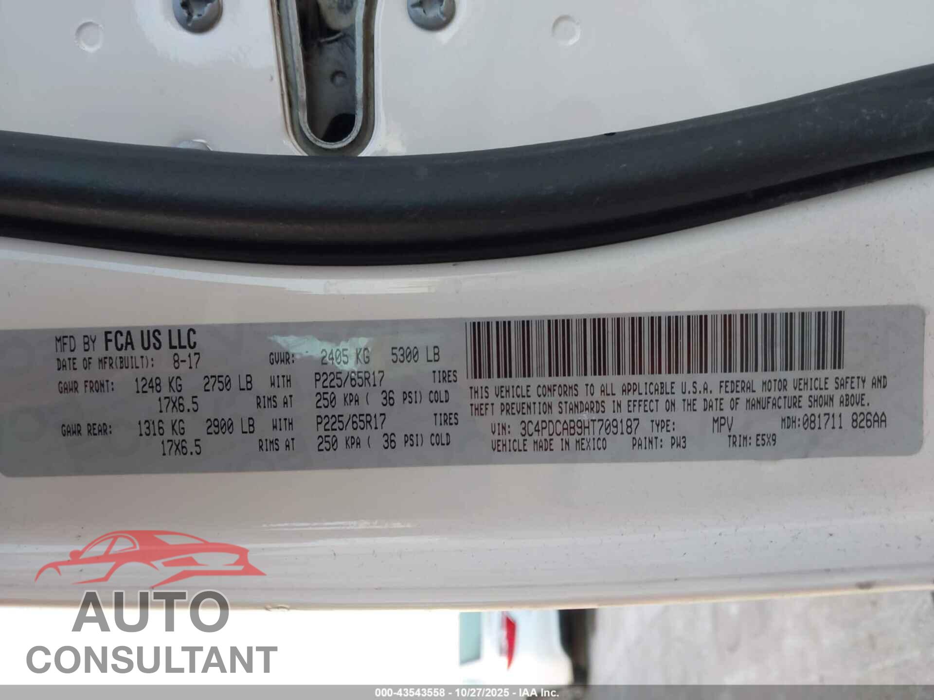 DODGE JOURNEY 2017 - 3C4PDCAB9HT709187