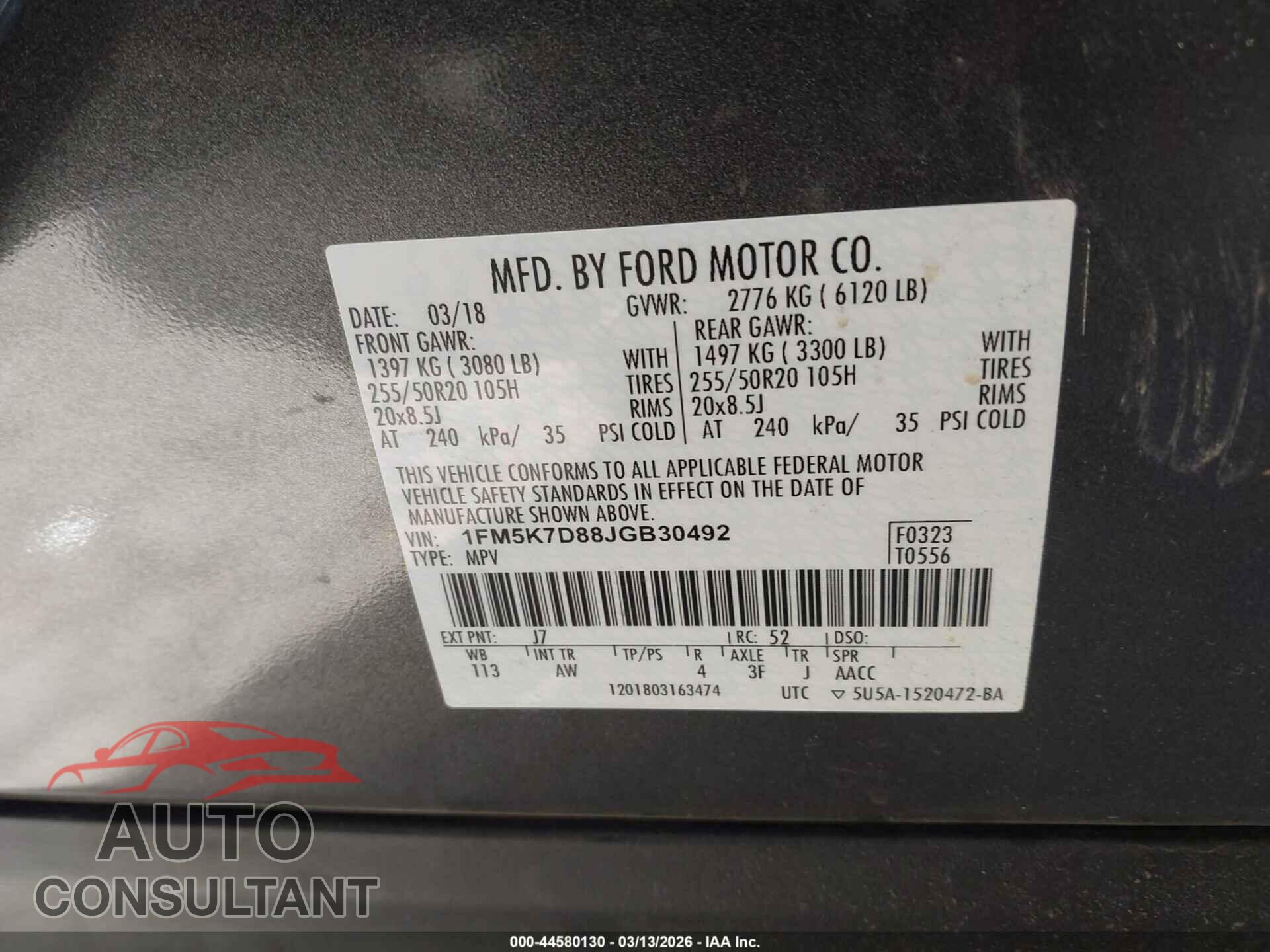 FORD EXPLORER 2018 - 1FM5K7D88JGB30492
