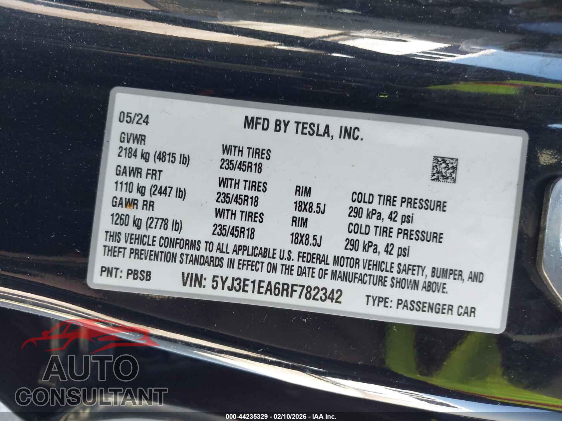 TESLA MODEL 3 2024 - 5YJ3E1EA6RF782342