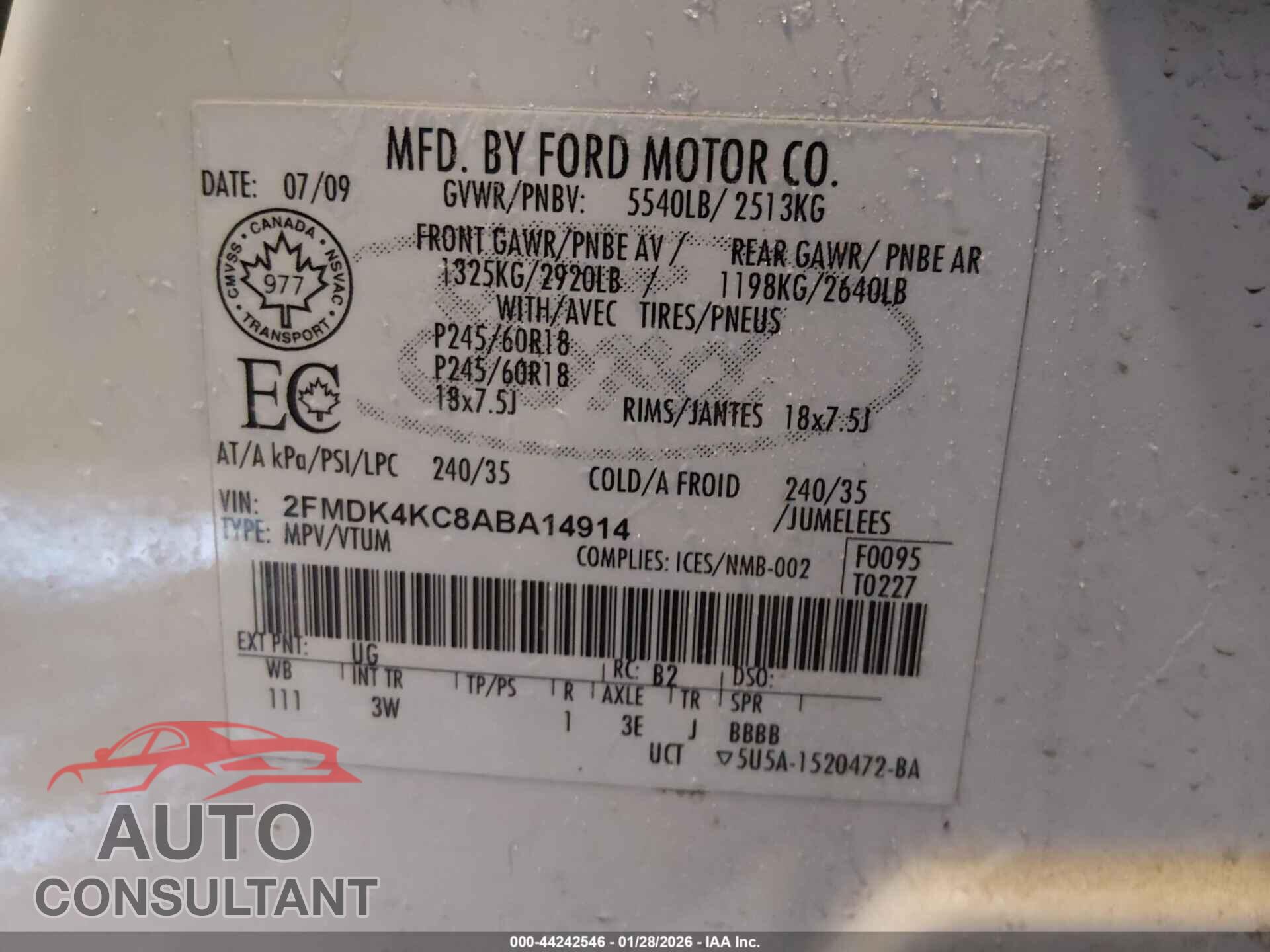 FORD EDGE 2010 - 2FMDK4KC8ABA14914