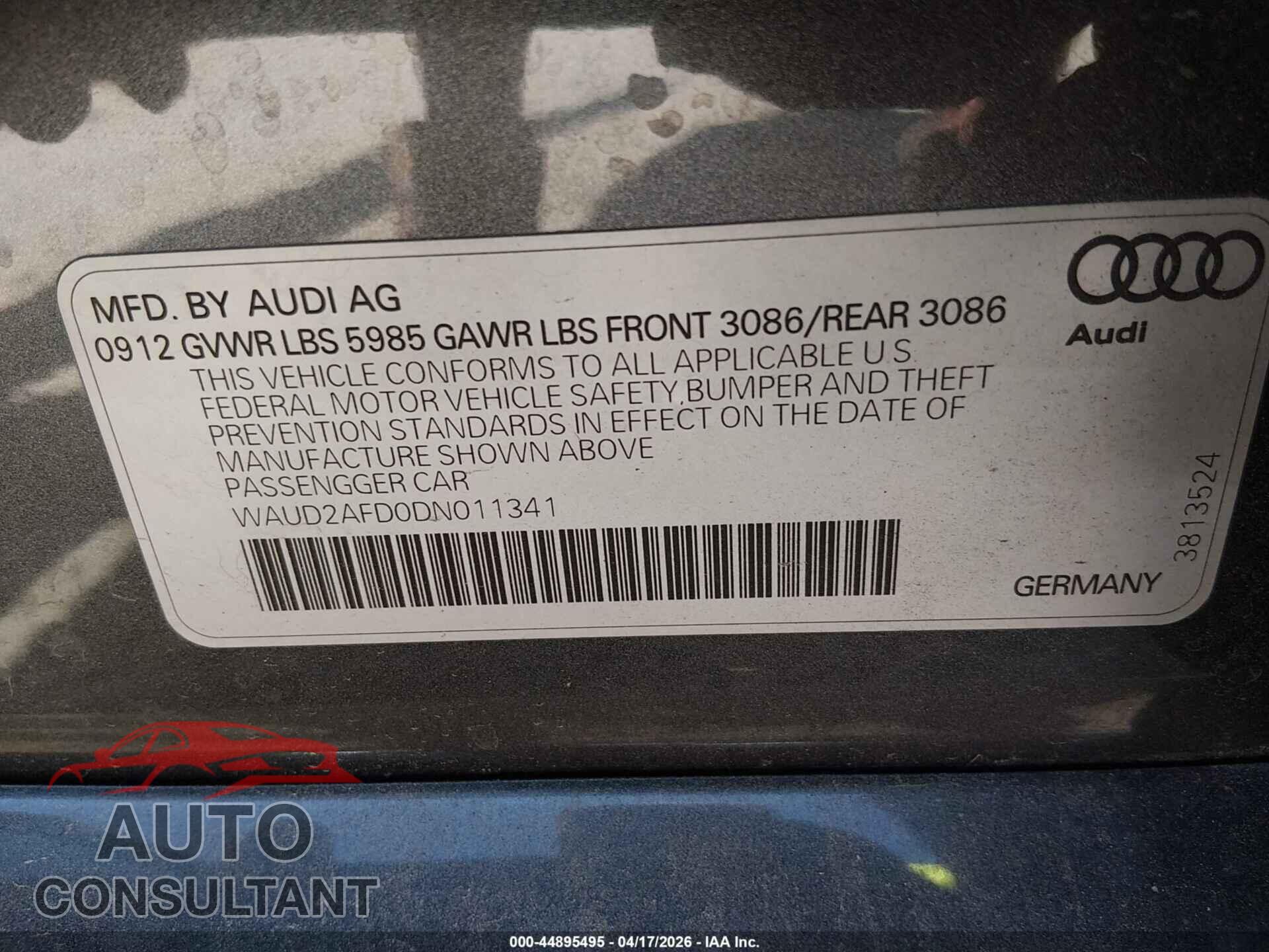 AUDI S8 2013 - WAUD2AFD0DN011341