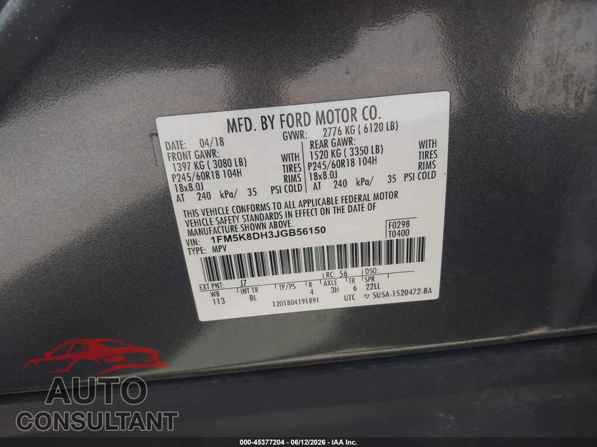 FORD EXPLORER 2018 - 1FM5K8DH3JGB56150