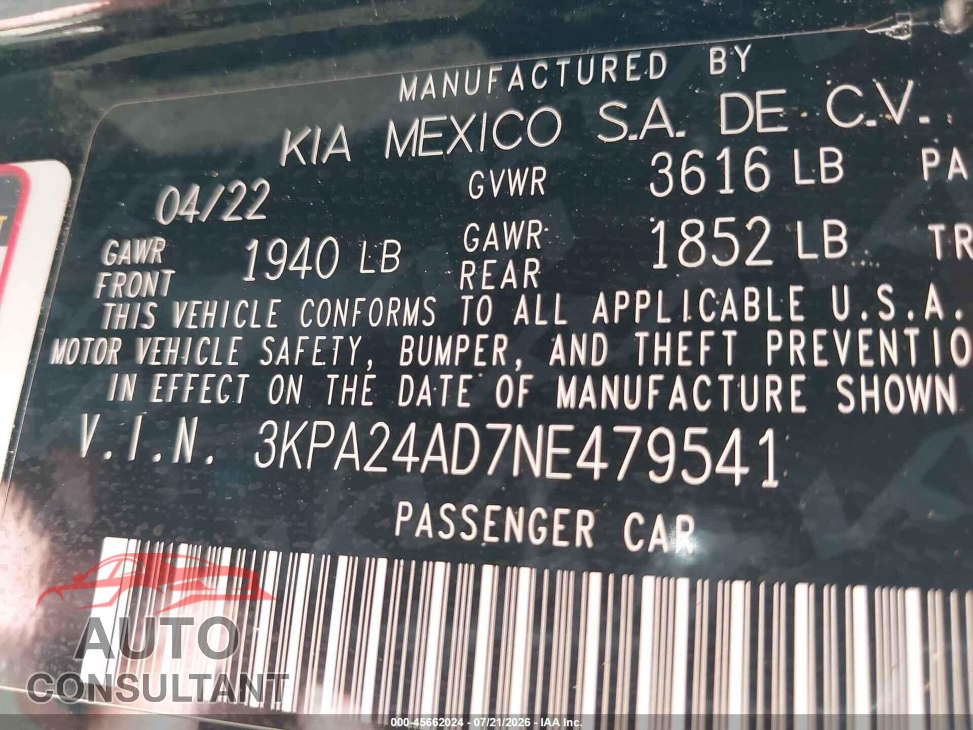 KIA RIO 2022 - 3KPA24AD7NE479541