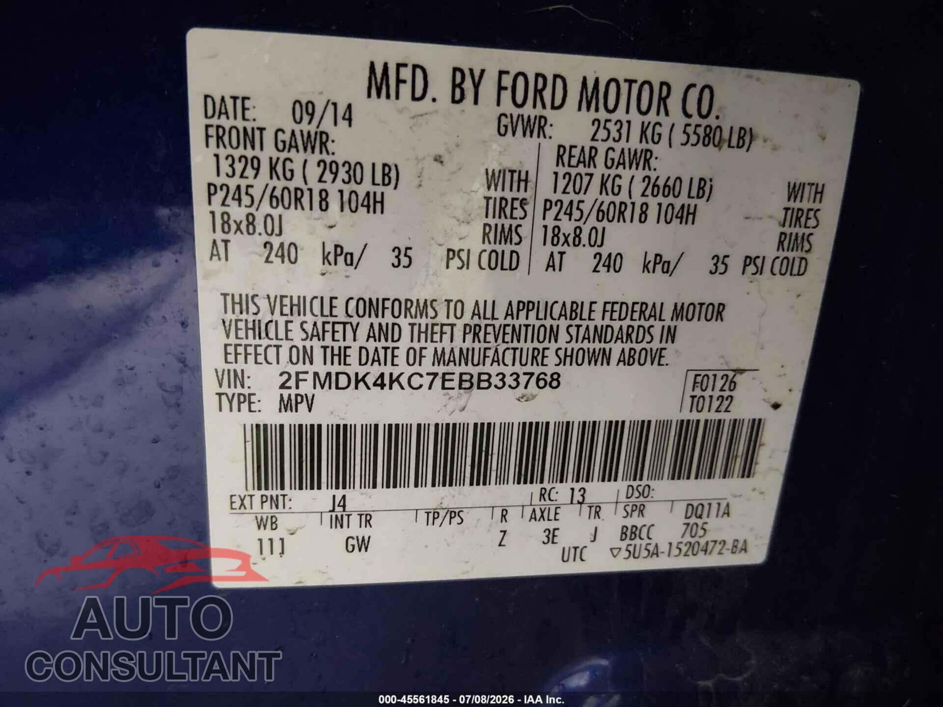 FORD EDGE 2014 - 2FMDK4KC7EBB33768