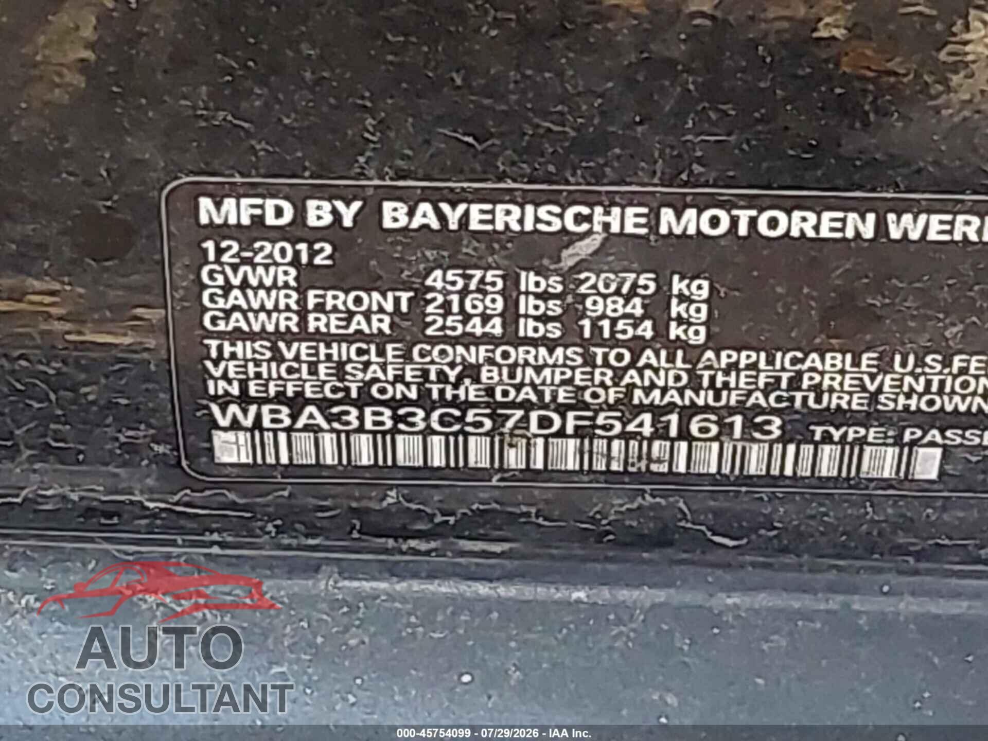 BMW 328I 2013 - WBA3B3C57DF541613