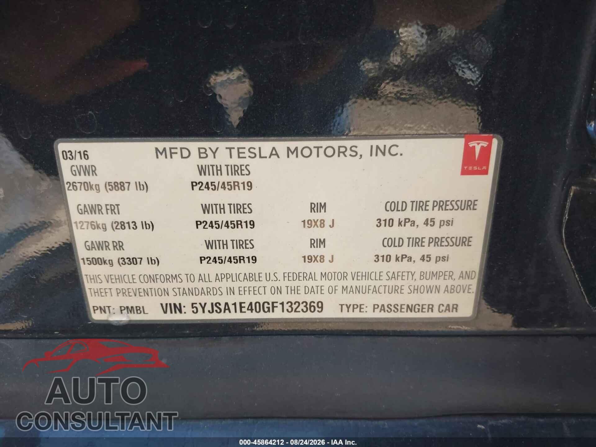 TESLA MODEL S 2016 - 5YJSA1E40GF132369