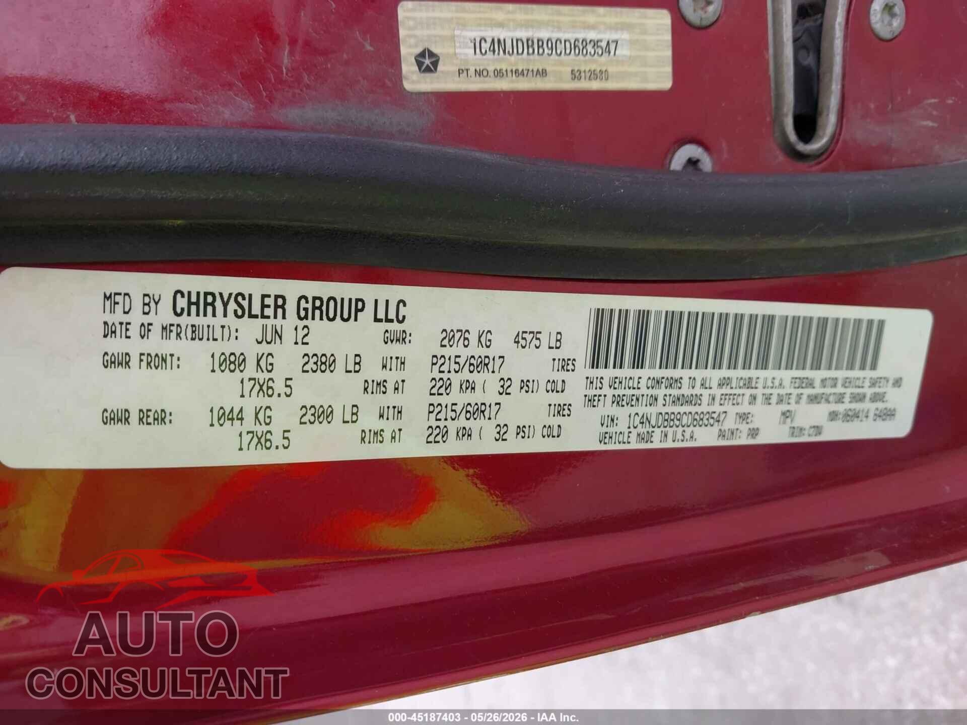 JEEP COMPASS 2012 - 1C4NJDBB9CD683547