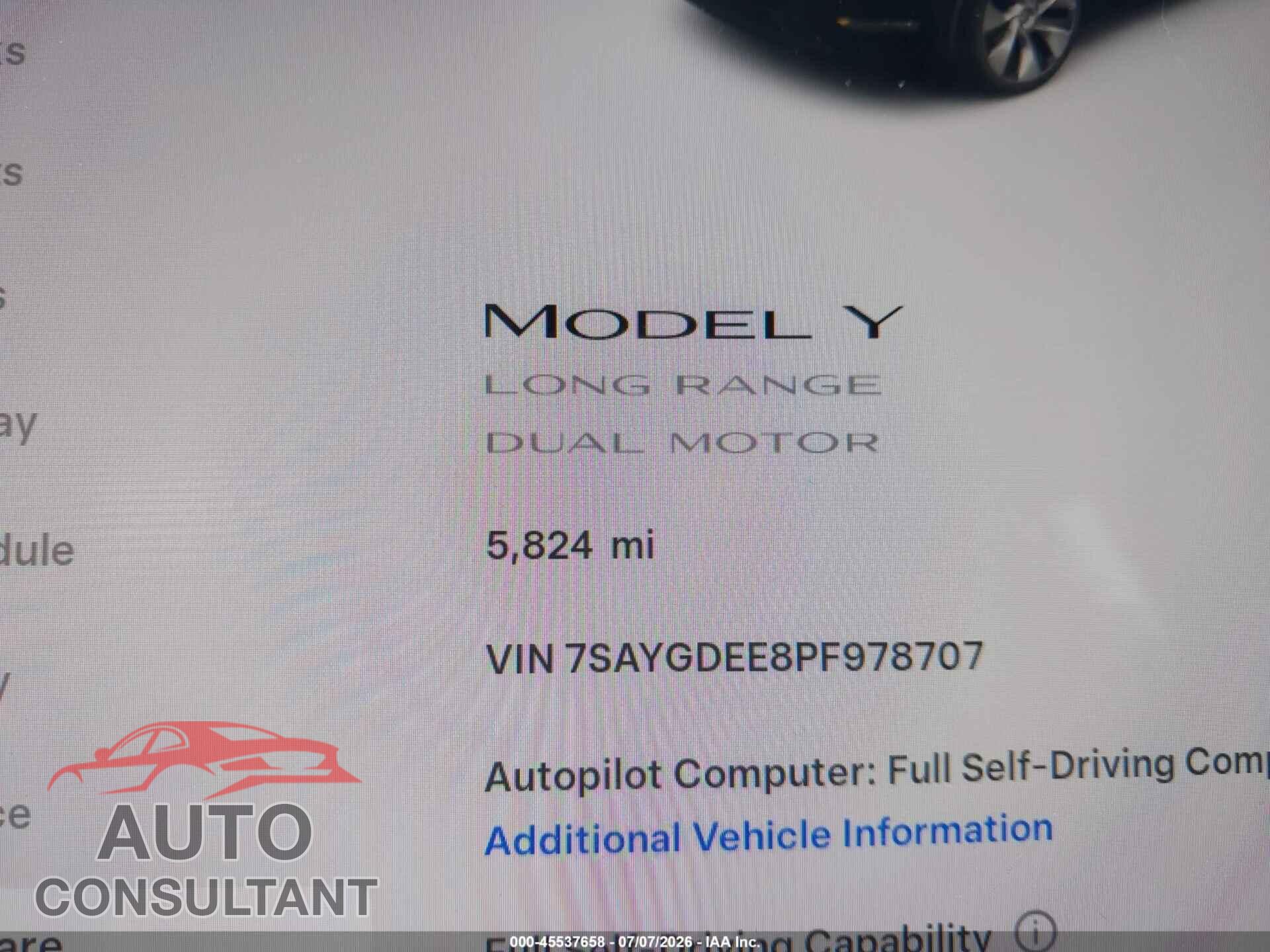 TESLA MODEL Y 2023 - 7SAYGDEE8PF978707