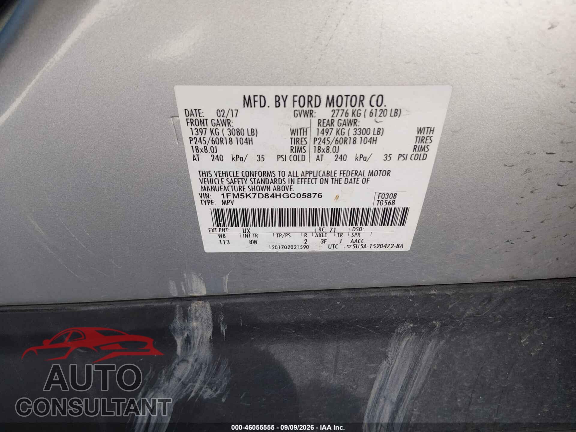 FORD EXPLORER 2017 - 1FM5K7D84HGC05876